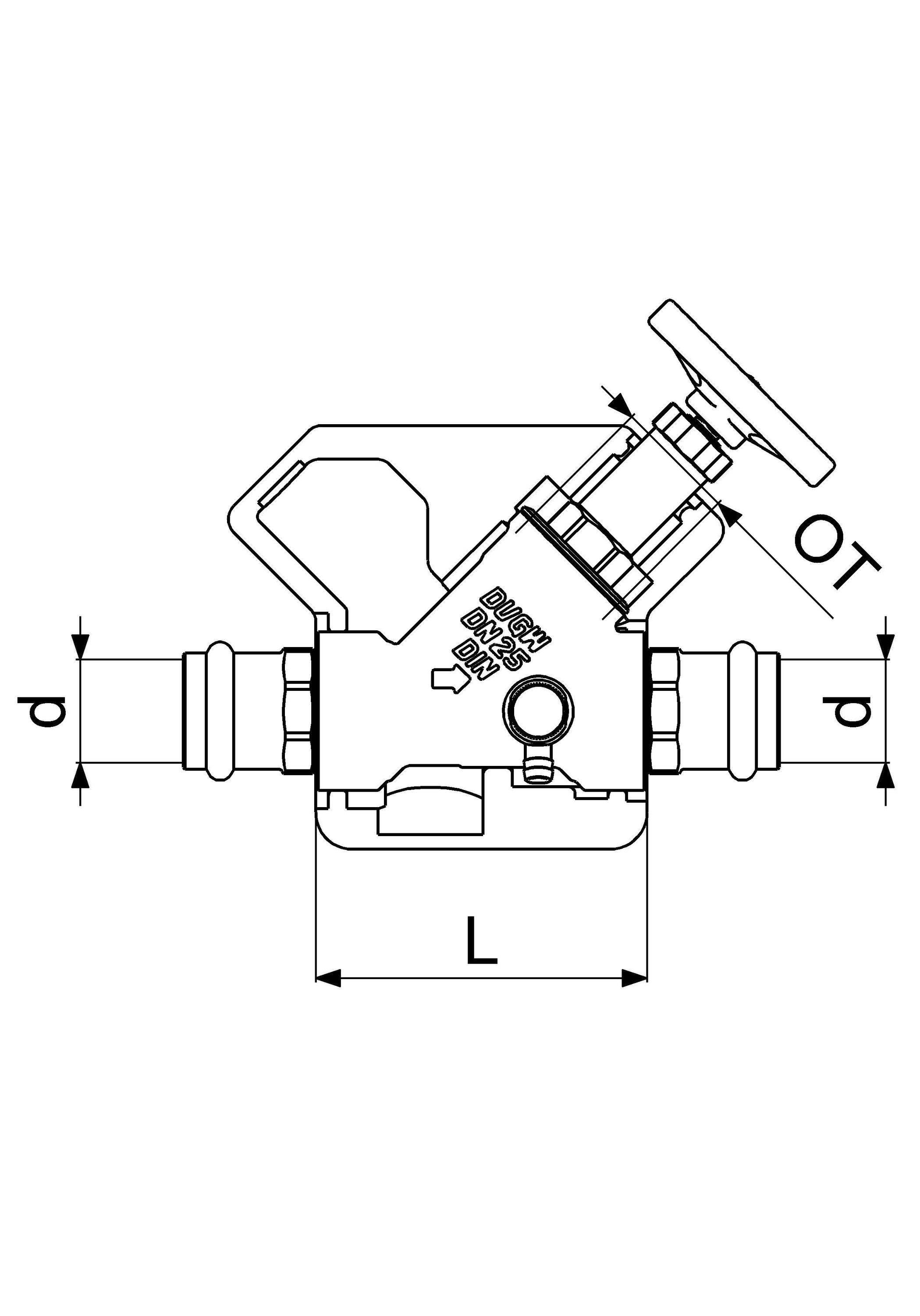 Schlösser Armaturen JS Freistromventil DN25, Pressanschluss innen 28 mm, mit Entleerung und Dämmhülle, DVGW-geprüft