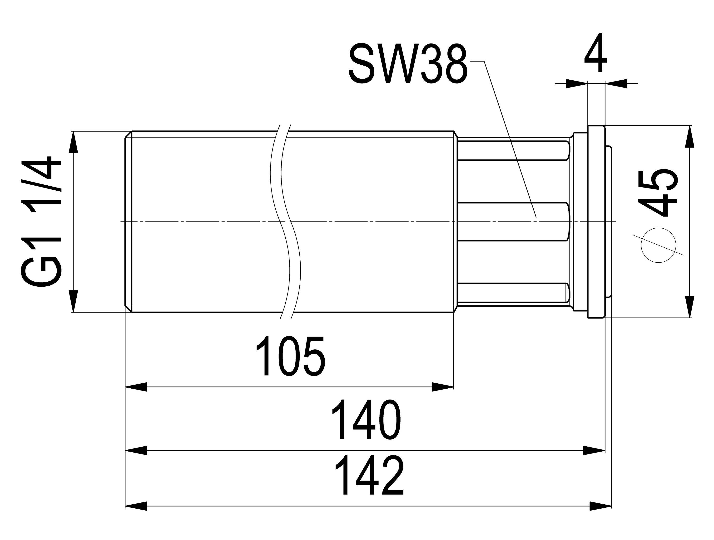 JS ZWISCHENSTUECK 140MM ABLAENGBAR, EINGANG 1 1/4"