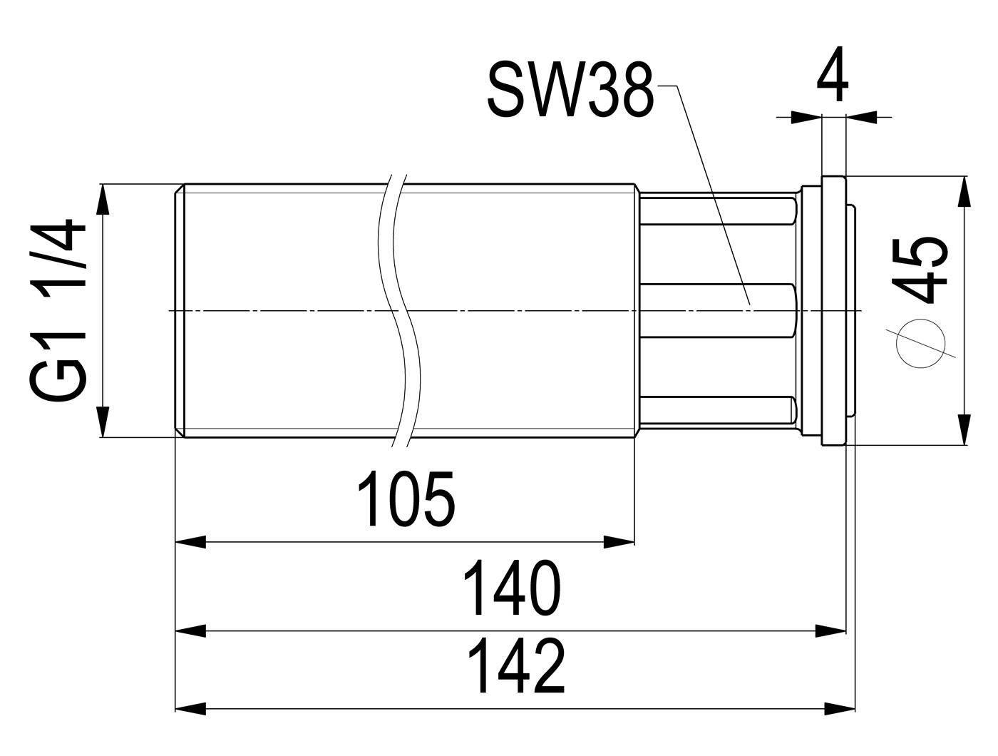 Schlösser Armaturen ZWISCHENSTUECK 140MM ABLAENGBAR, EINGANG 1 1/4"