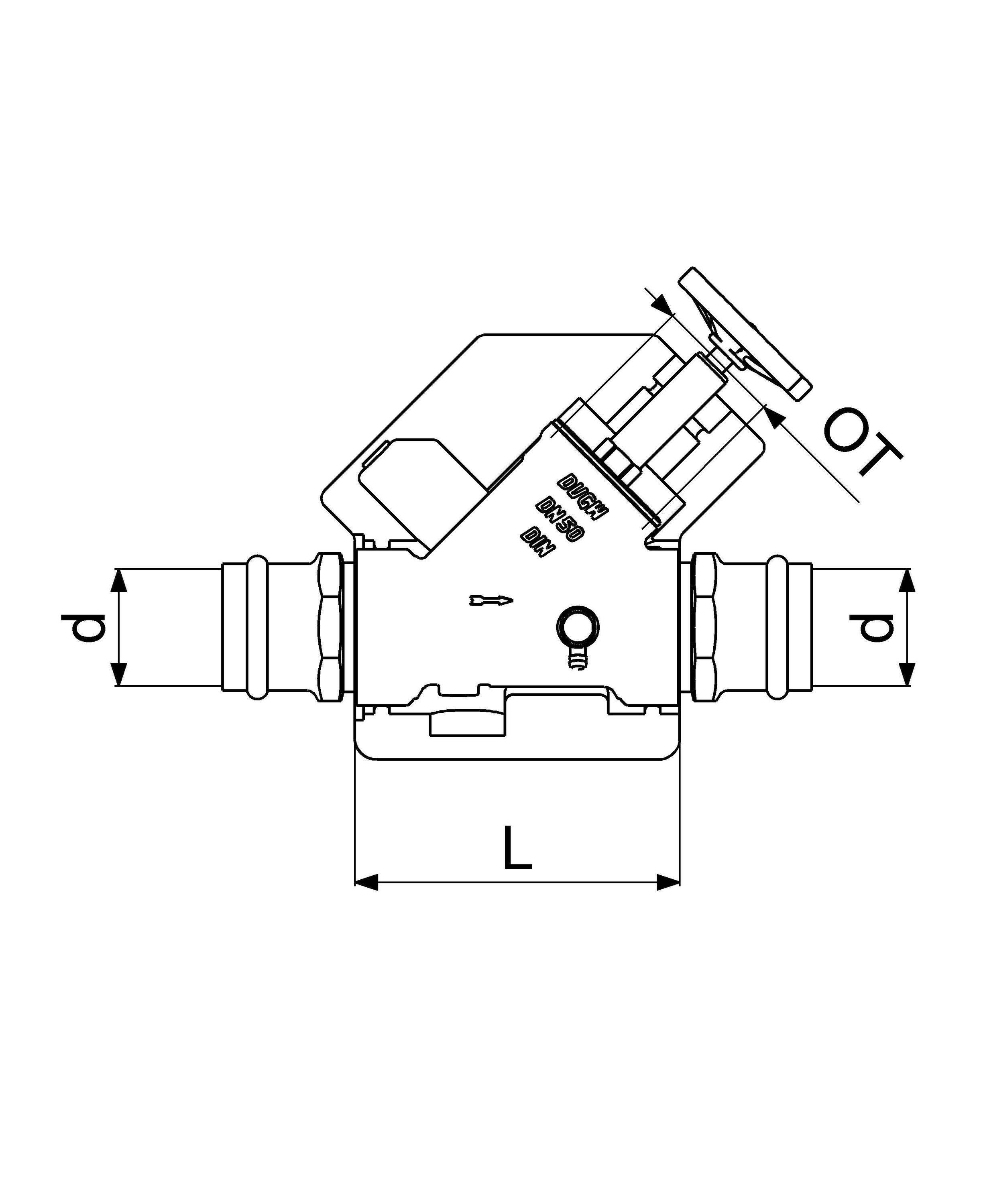 Schlösser Armaturen JS Freistromventil DN50, Pressanschluss IG 54 mm, Entleerung, DVGW