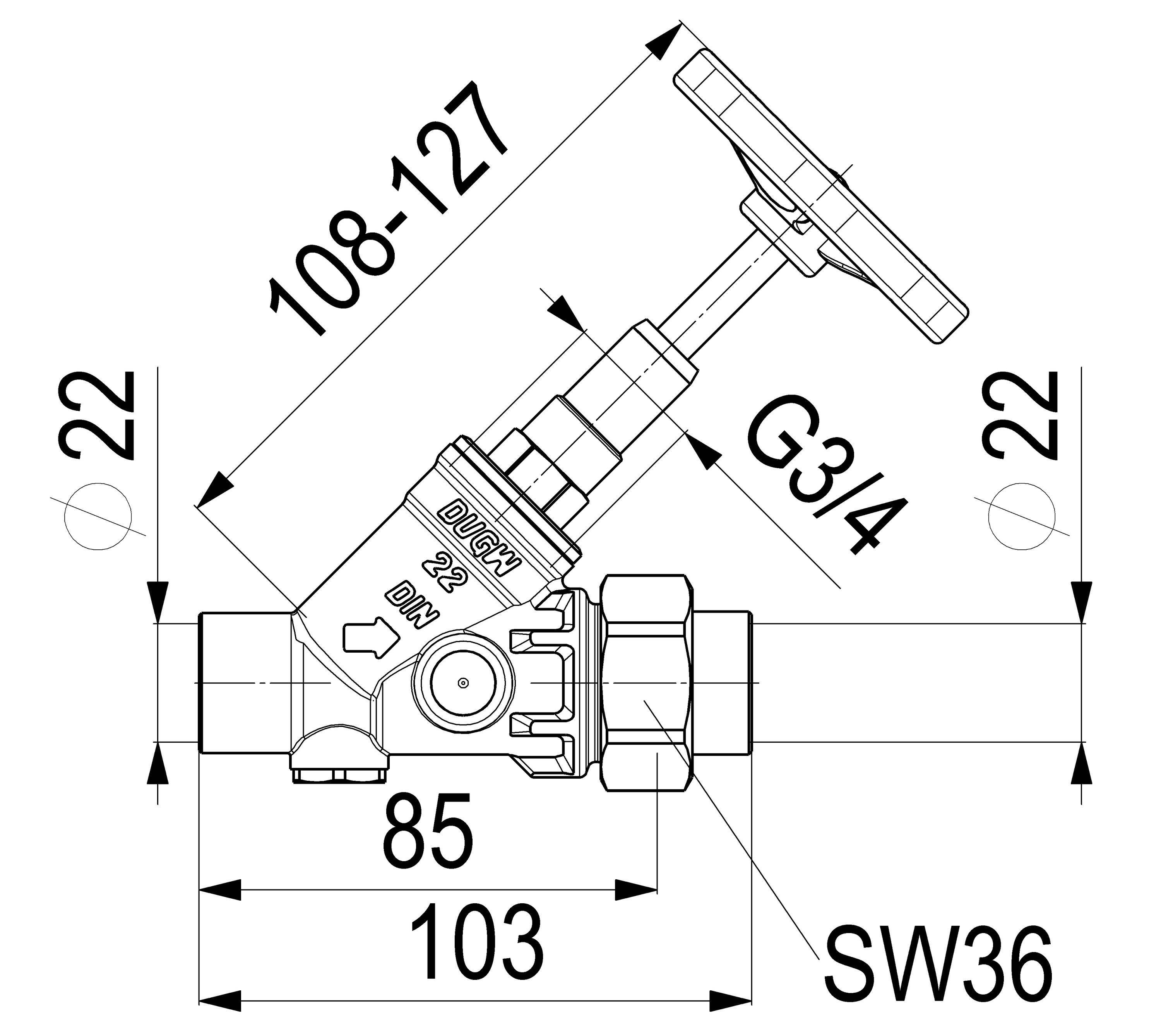 Schlösser Armaturen JS KFR-VENTIL,O.ENTL.,AUSG.LOETV. STEIG.SPINDEL,DN20,LOET 22