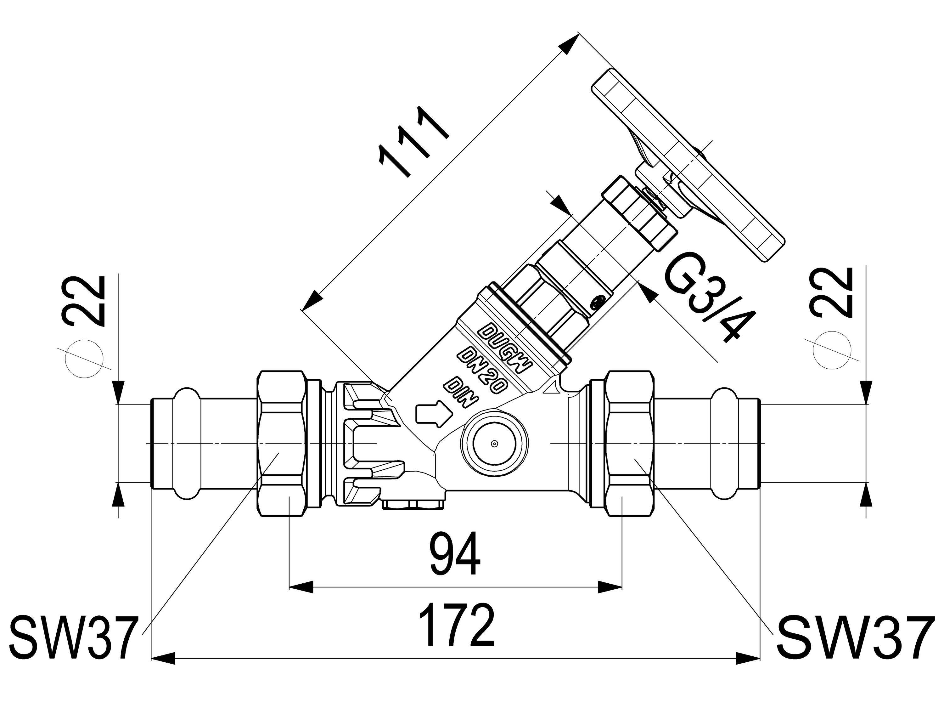 Schlösser Armaturen JS KFR-VENTIL, PRESS AG MULTI O.ENTL,N.ST.SP.,DN20,PRESS22
