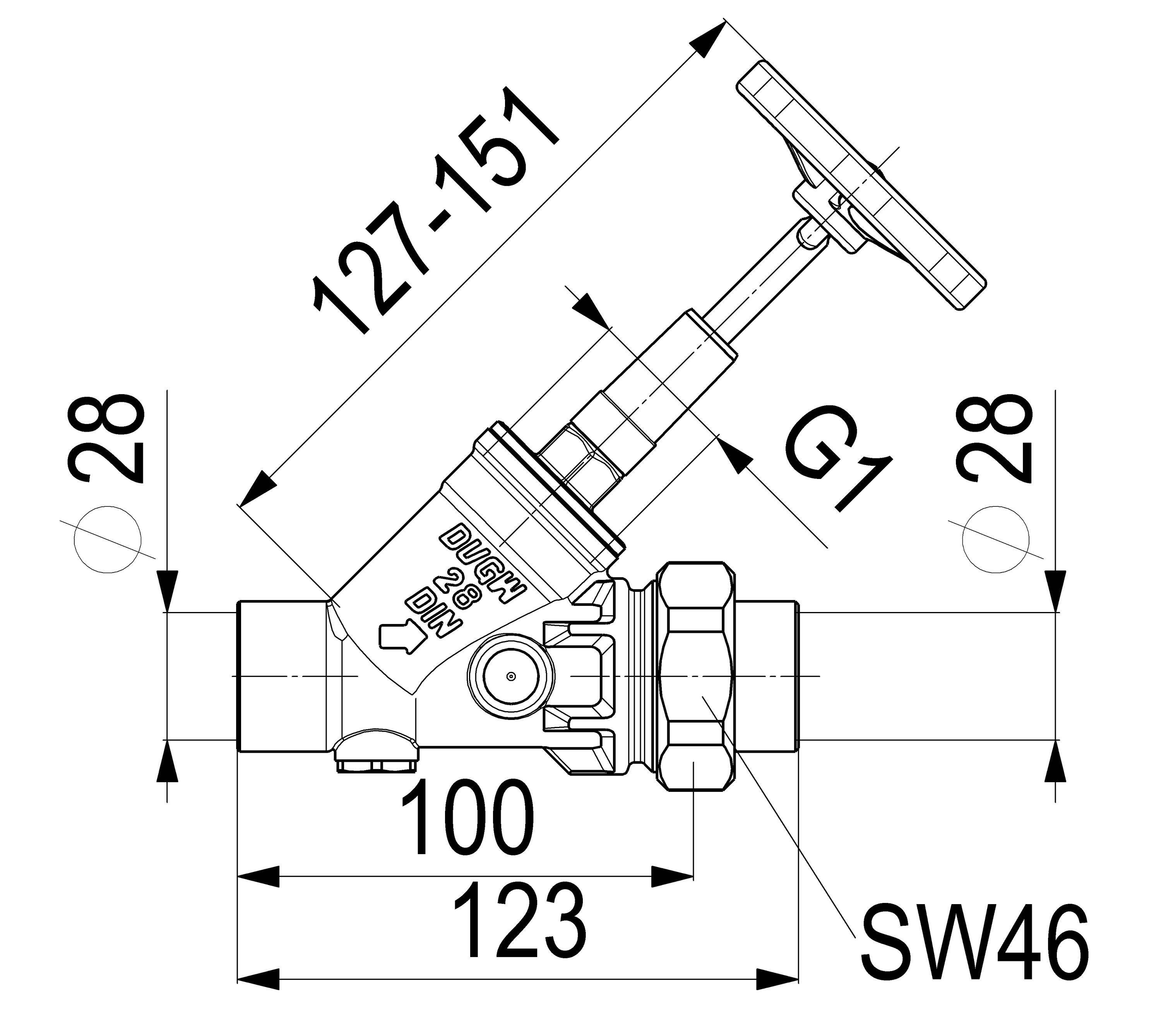Schlösser Armaturen JS KFR-VENTIL,O.ENTL.,AUSG.LOETV. STEIG.SPINDEL,DN25,LOET 28