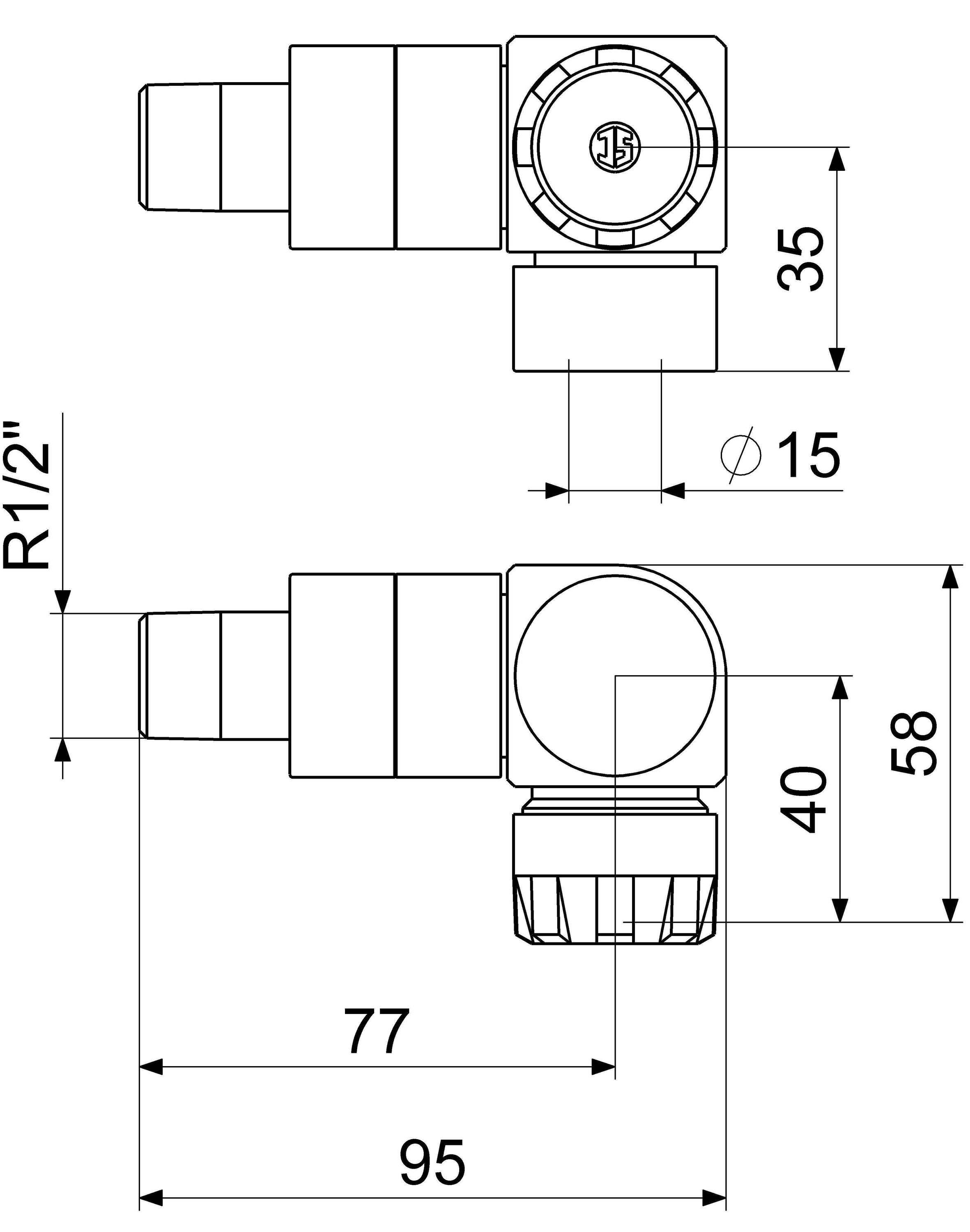 Schlösser Armaturen JS THERMOSTATVENTIL WINKELECKFORM ANSCHL.RECHTS,DN15,1/2",RE