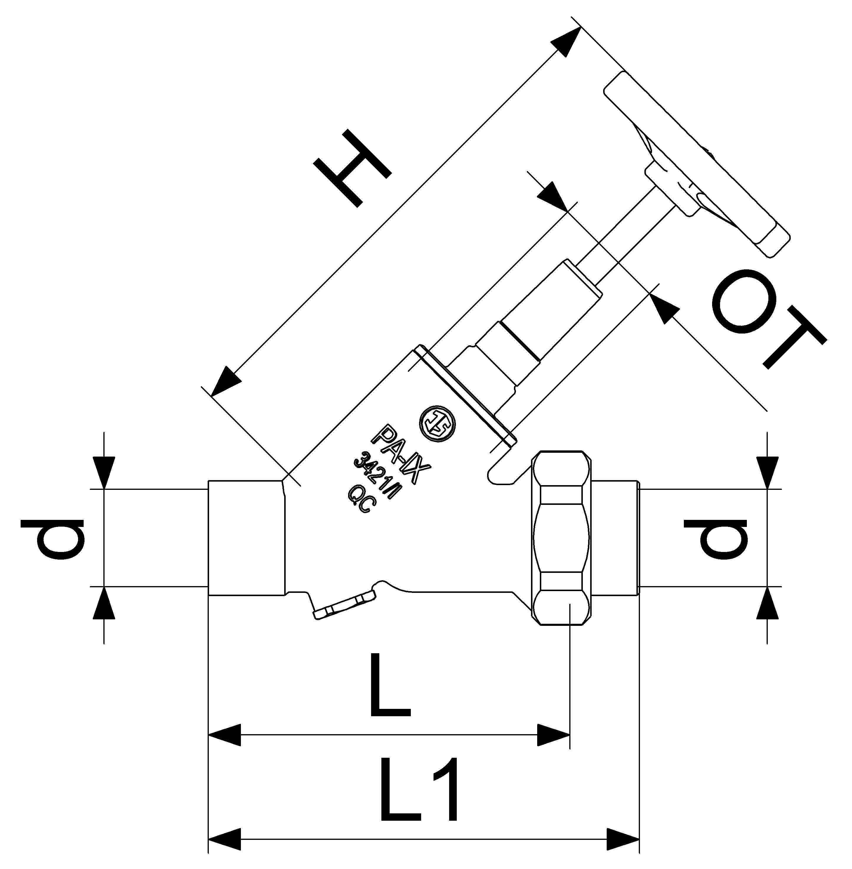 Schlösser Armaturen JS KFR-VENTIL,O.ENTL.,AUSG.LOETV. STEIG.SPINDEL,DN40,LOET 42