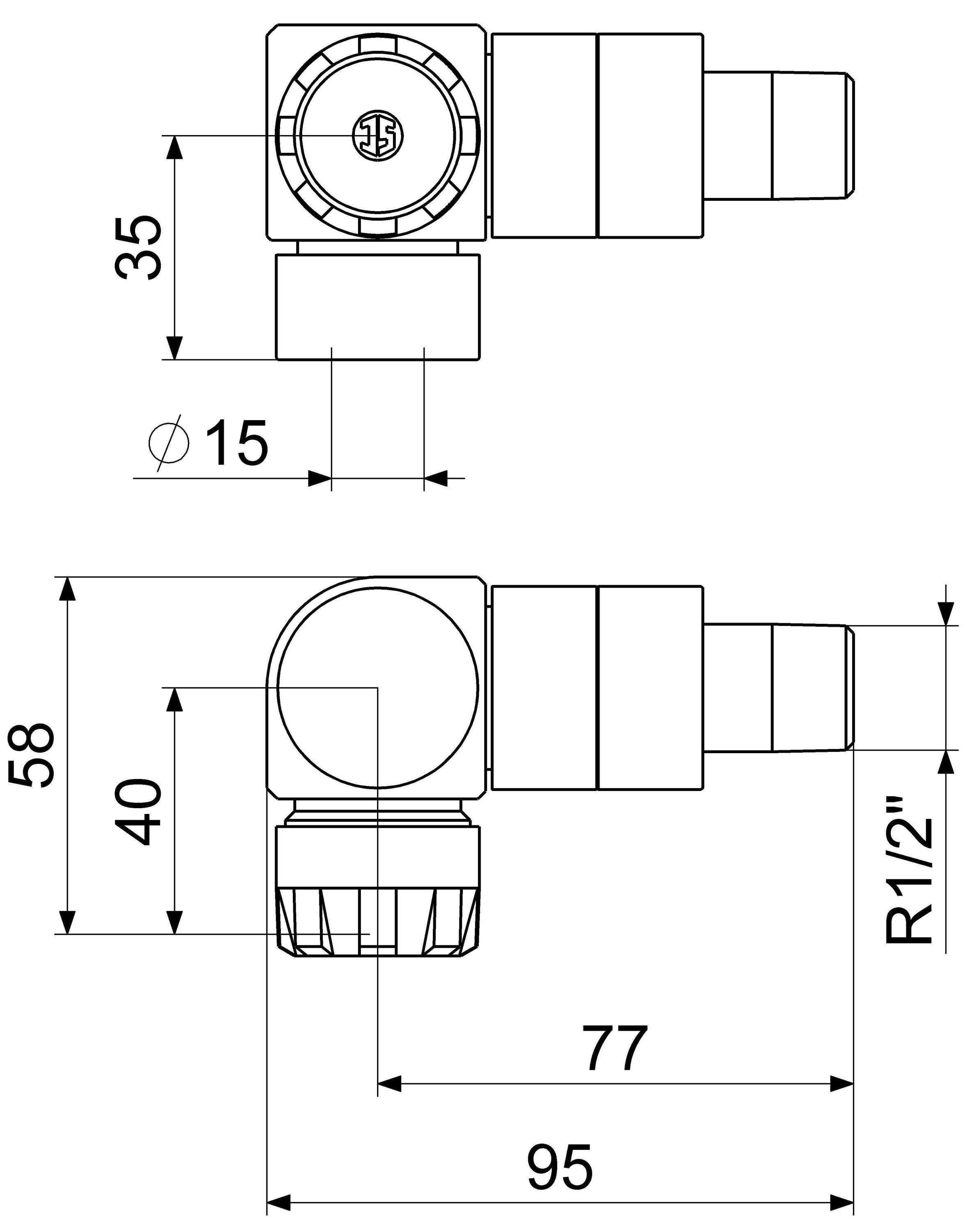 Schlösser Armaturen JS THERMOSTATVENTIL WINKELECKFORM ANSCHL.LI,DN15,1/2",EDELST