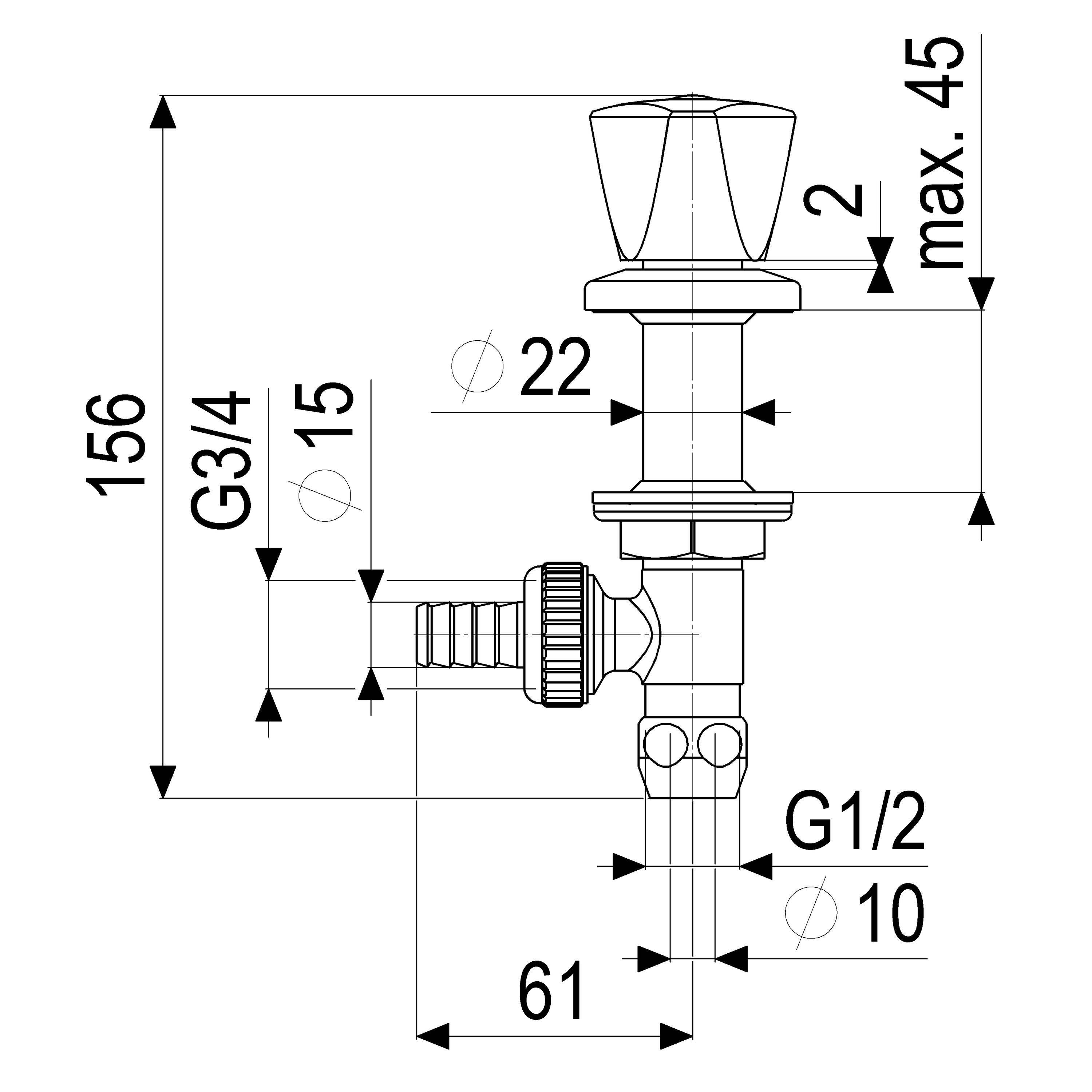 Schlösser Armaturen JS WASCHGERAETE-UNTERTISCHVENTIL SV,3-KT,1/2",ANSCHL.3/4"SEI