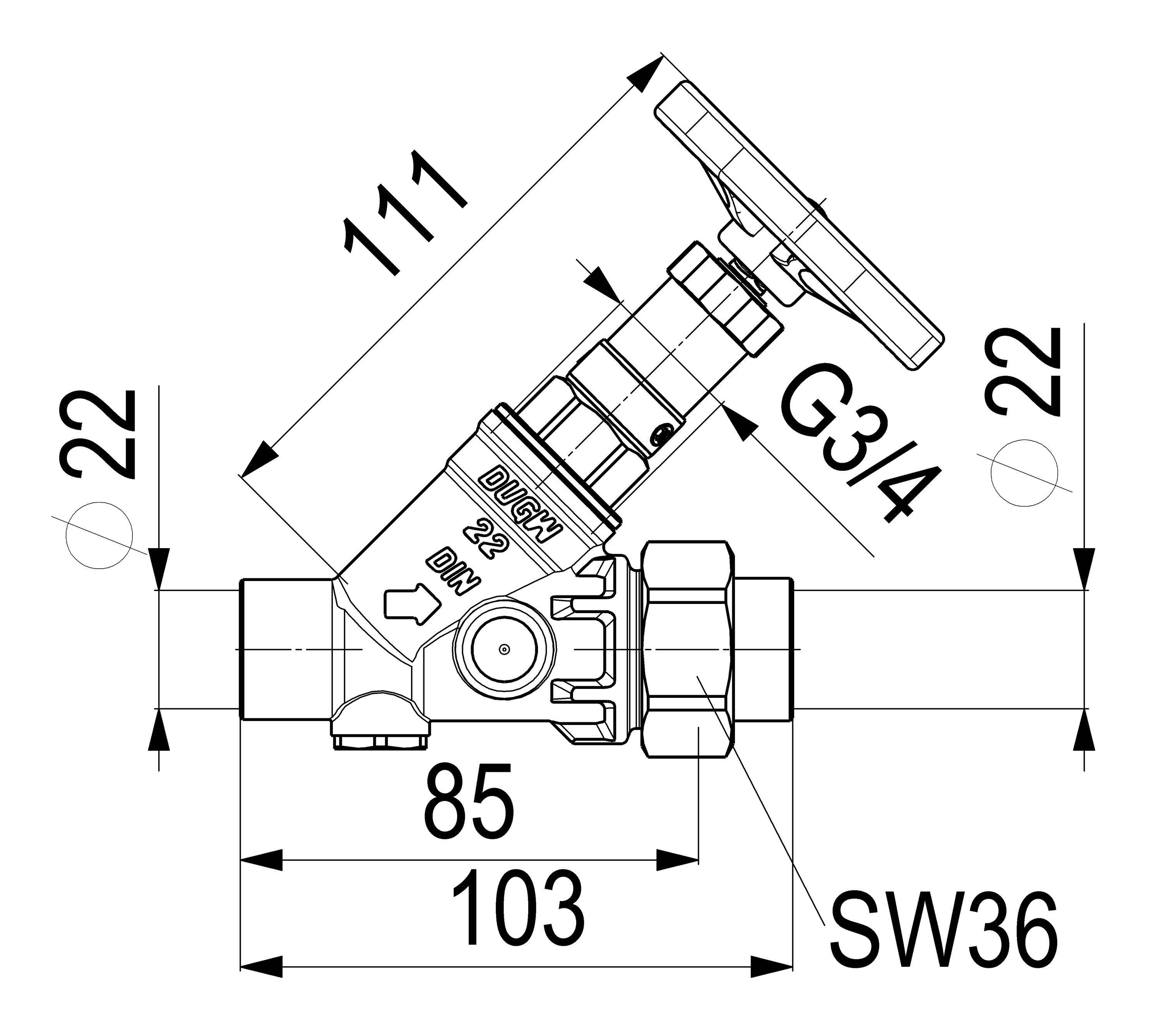 Schlösser Armaturen JS KFR-VENTIL,O.ENTL.,AUSG.LOETV. N.STEIG.SPINDEL,DN20,LOET