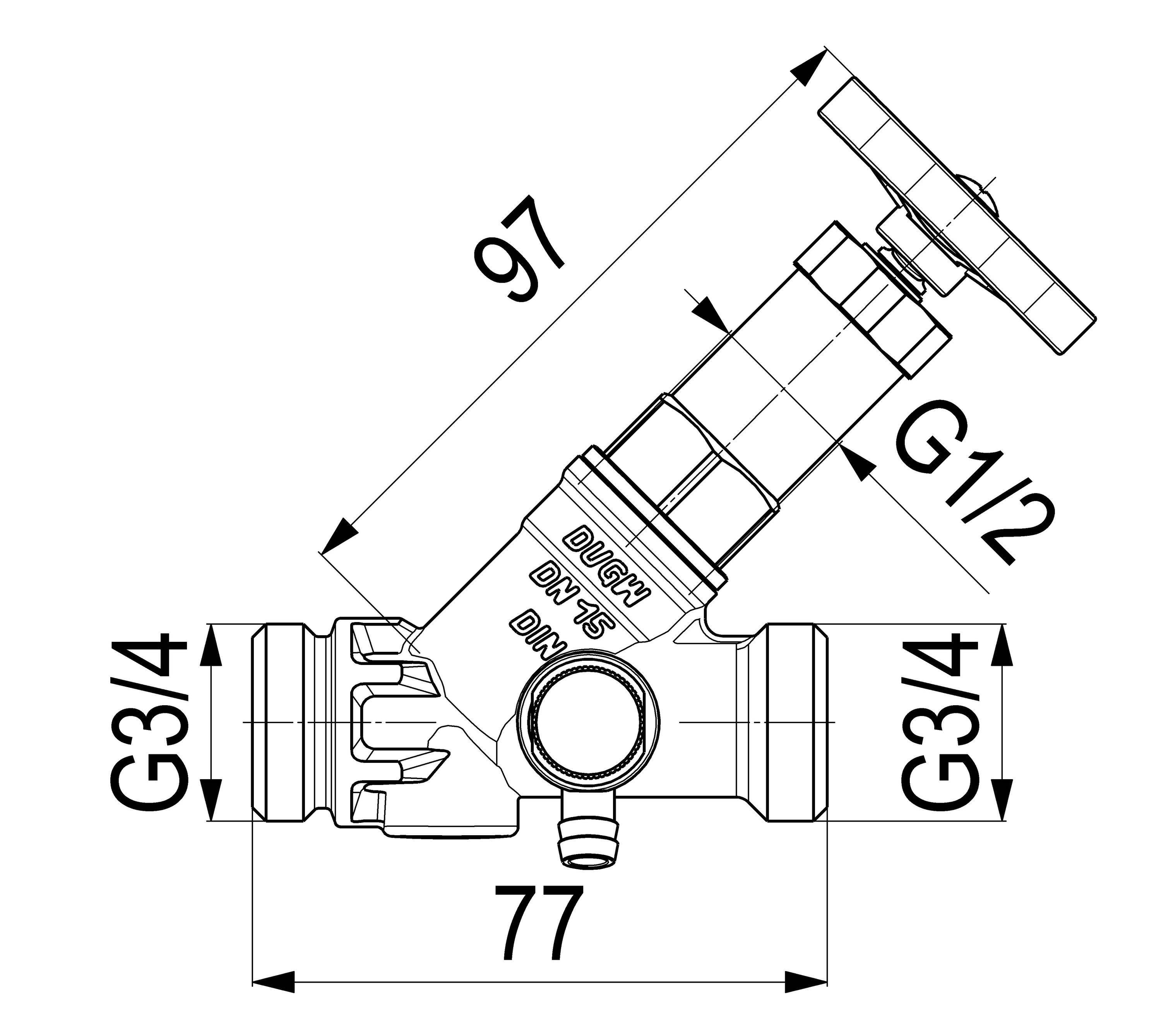 Schlösser Armaturen JS FREISTROMVENTIL, AUSSENG.MULTI M.ENTL.,N.ST.SP.,DN15,AG3/