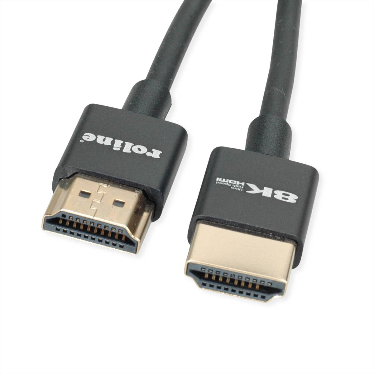 Roline 8K HDMI Ultra HD Kabel mit Ethernet, Slim, ST/ST, schwarz, 1m