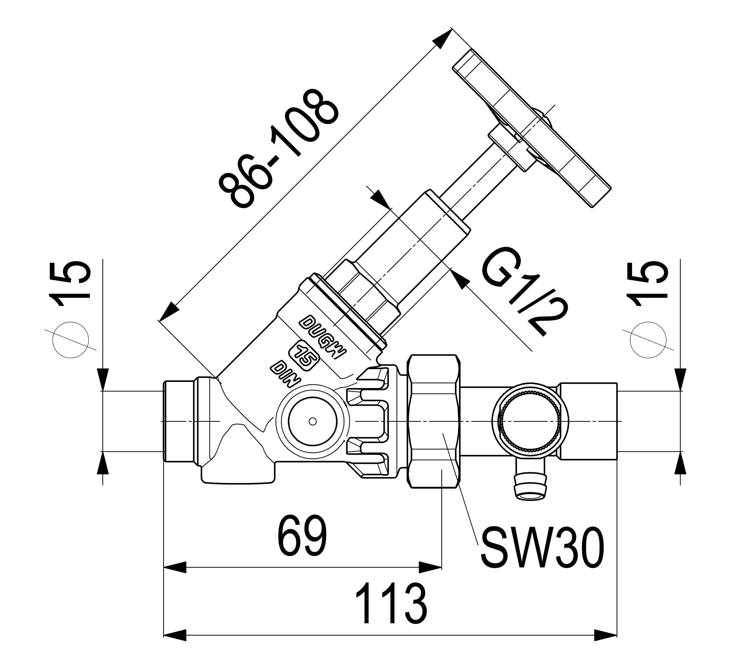 Schlösser Armaturen JS FREISTROMVENTIL, MIT ENTL. IN VSB AUSG.,ST.SP.,DN15,LOET1