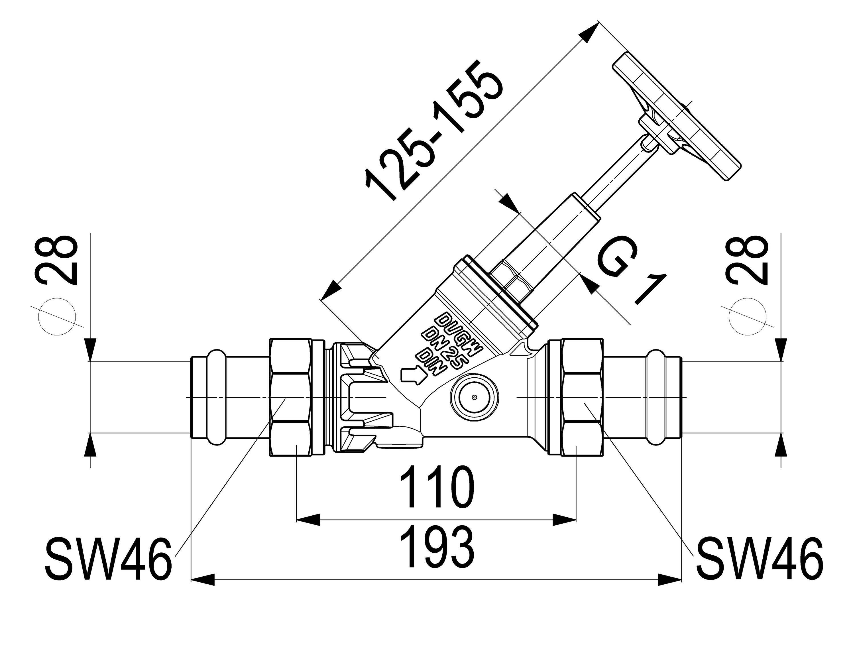 Schlösser Armaturen JS FREISTROMVENTIL,PRESS AG MULTI O.ENTL.,ST.SP.,DN25,PRESS