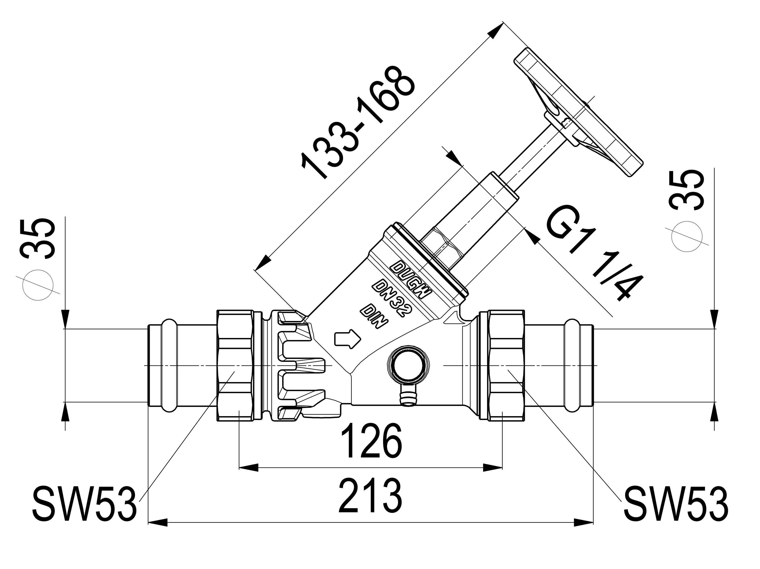 Schlösser Armaturen JS FREISTROMVENTIL,PRESS AG MULTI M.ENTL.,ST.SP.,DN32,PRESS