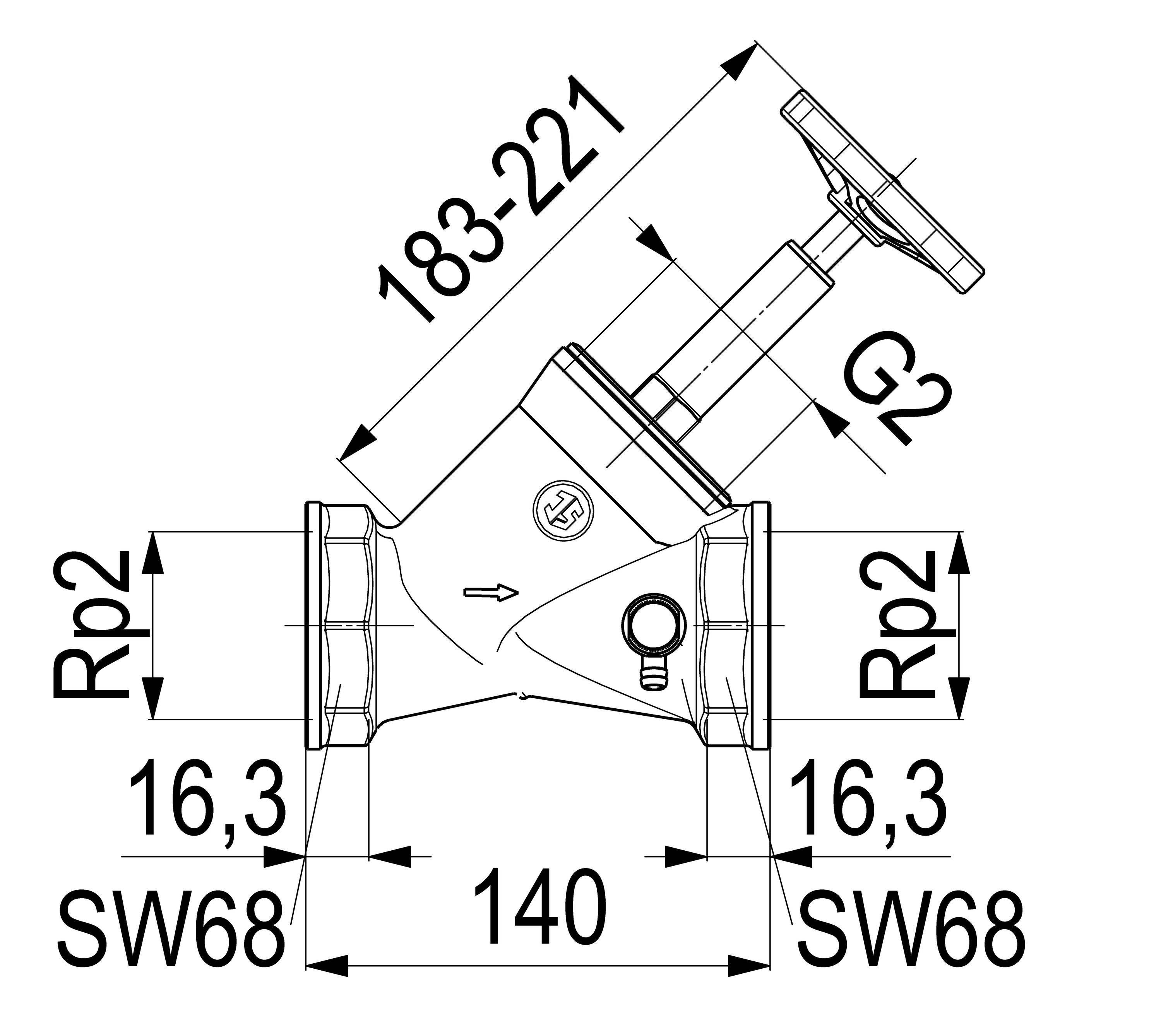 Schlösser Armaturen JS SCHRAEGSITZVENTIL,M.ENTLEERUNG STEIGENDE SPINDEL,DN50,IG