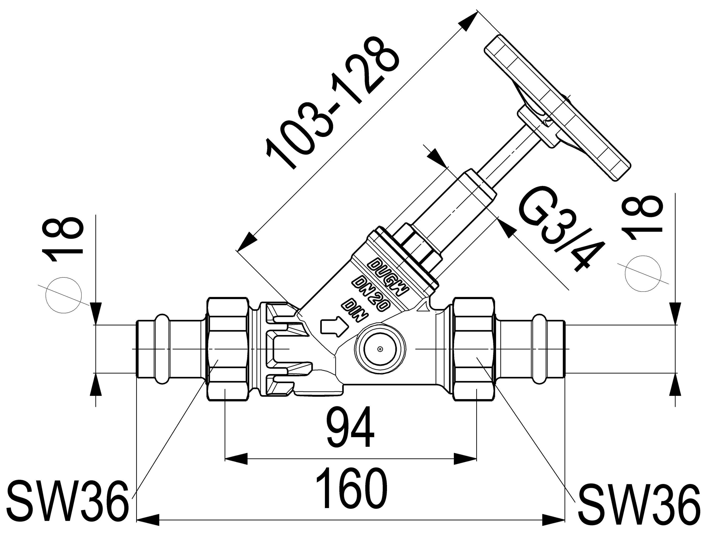 Schlösser Armaturen JS FREISTROMVENTIL,PRESS AG MULTI O.ENTL.,ST.SP.,DN20,PRESS
