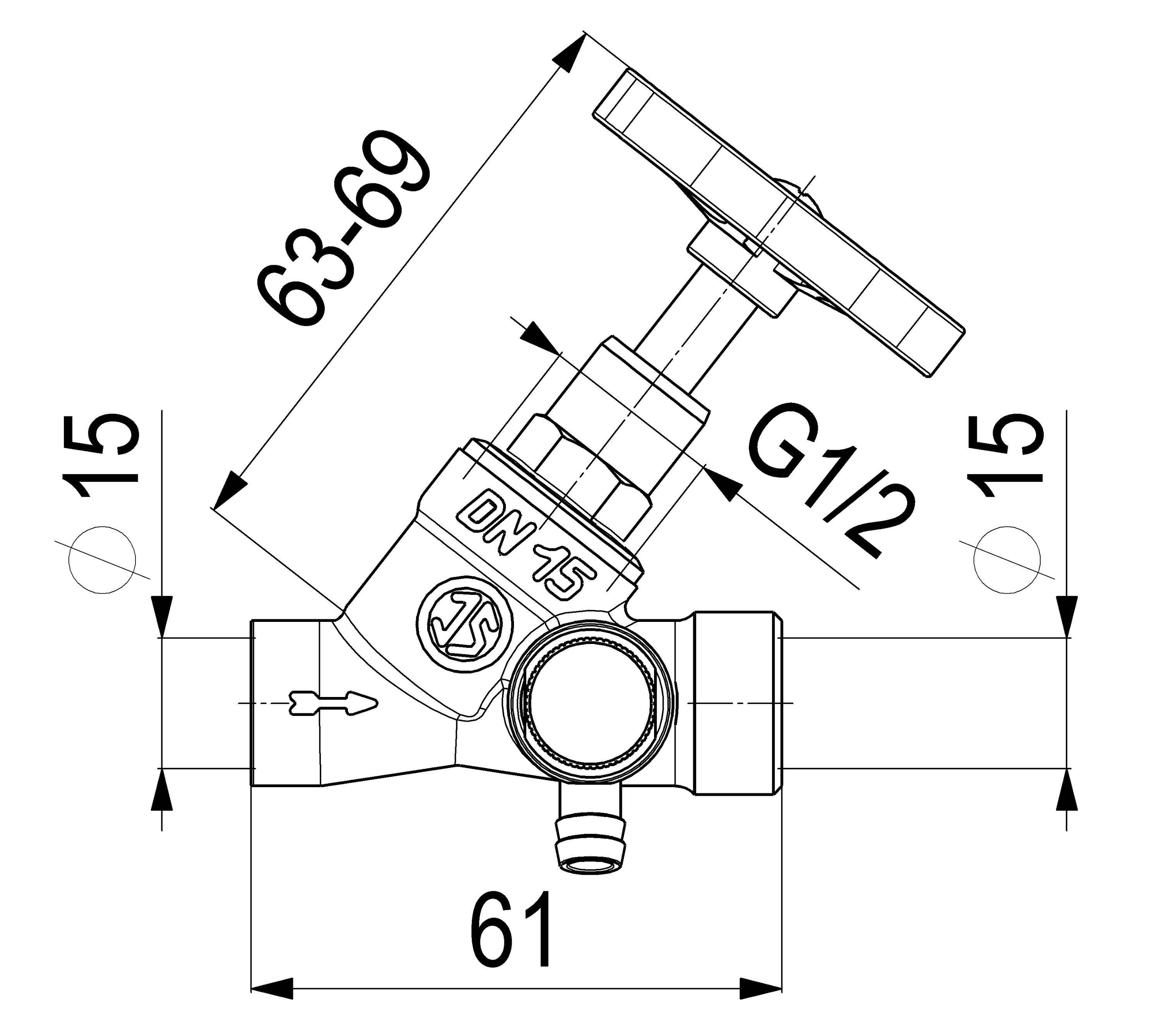 Schlösser Armaturen JS SCHRAEGSITZVENTIL,M.ENTLEERUNG O.VERSCHR.,STEIG.SP.,DN15,