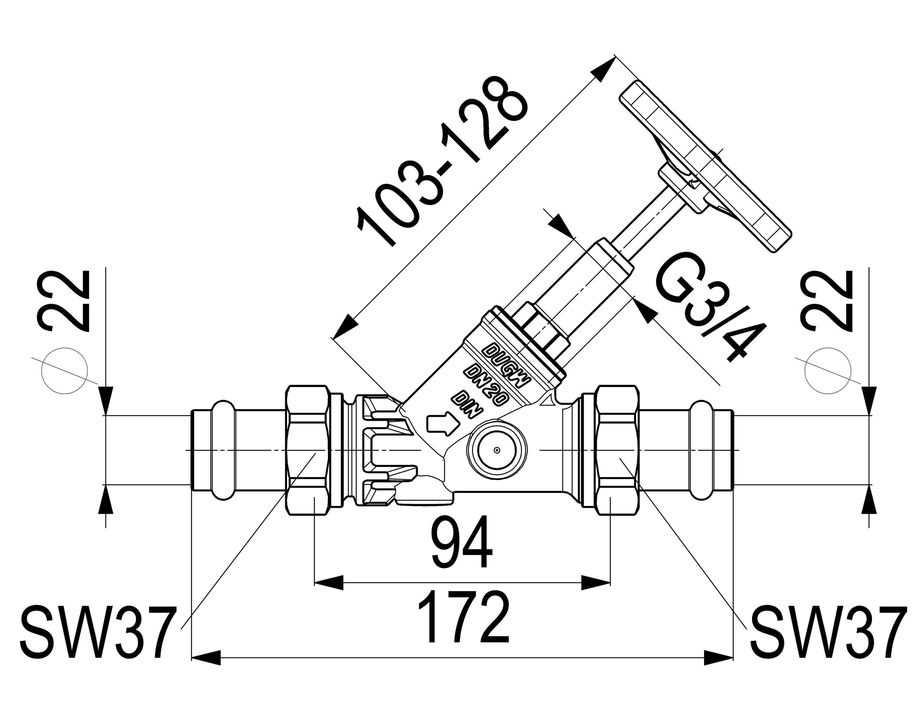 Schlösser Armaturen JS FREISTROMVENTIL,PRESS AG MULTI O.ENTL.,ST.SP.,DN20,PRESS