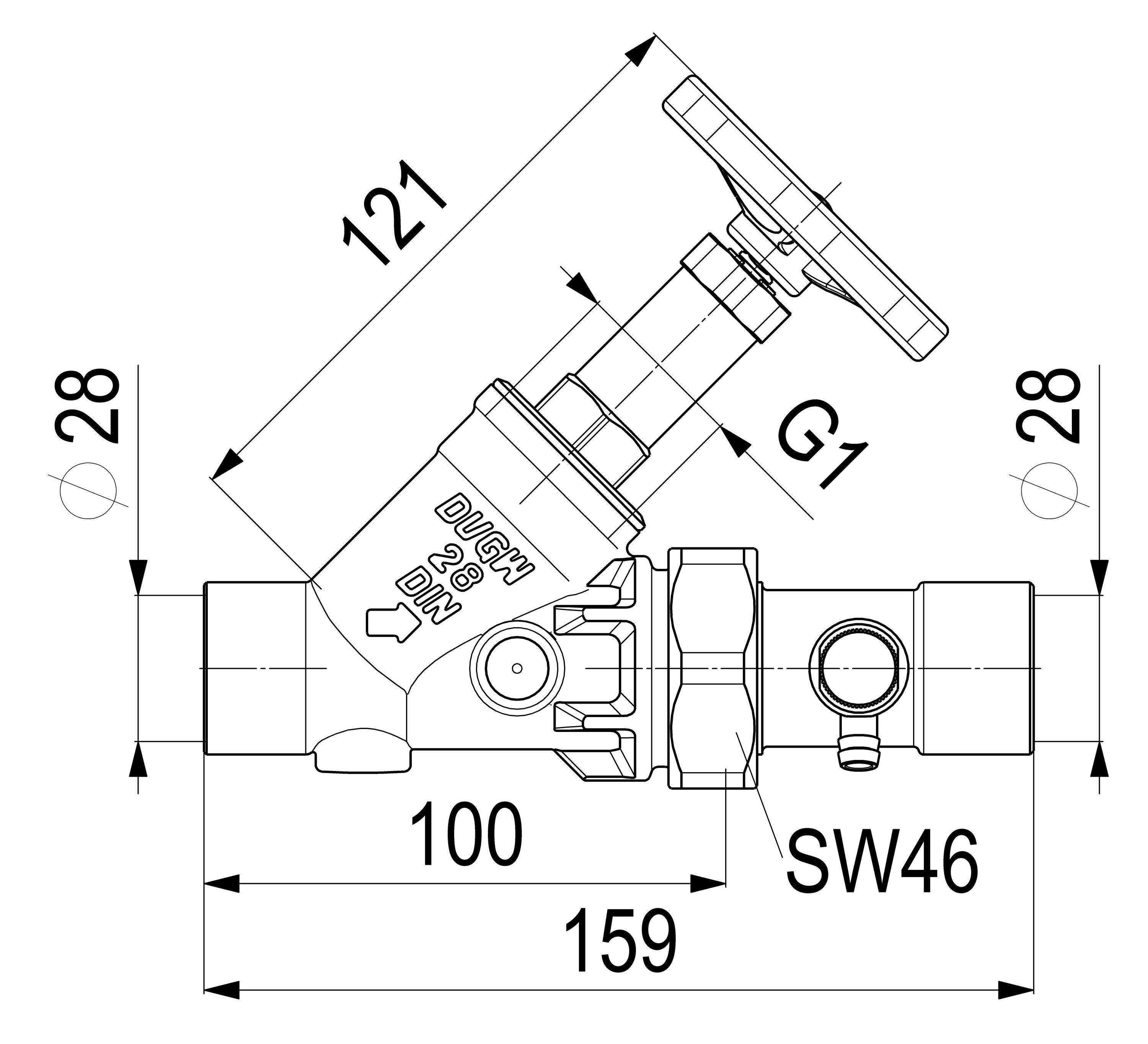Schlösser Armaturen JS FREISTROMVENTIL, MIT ENTL. IN VSB AUSG,N.ST.SP,DN25,LOET2