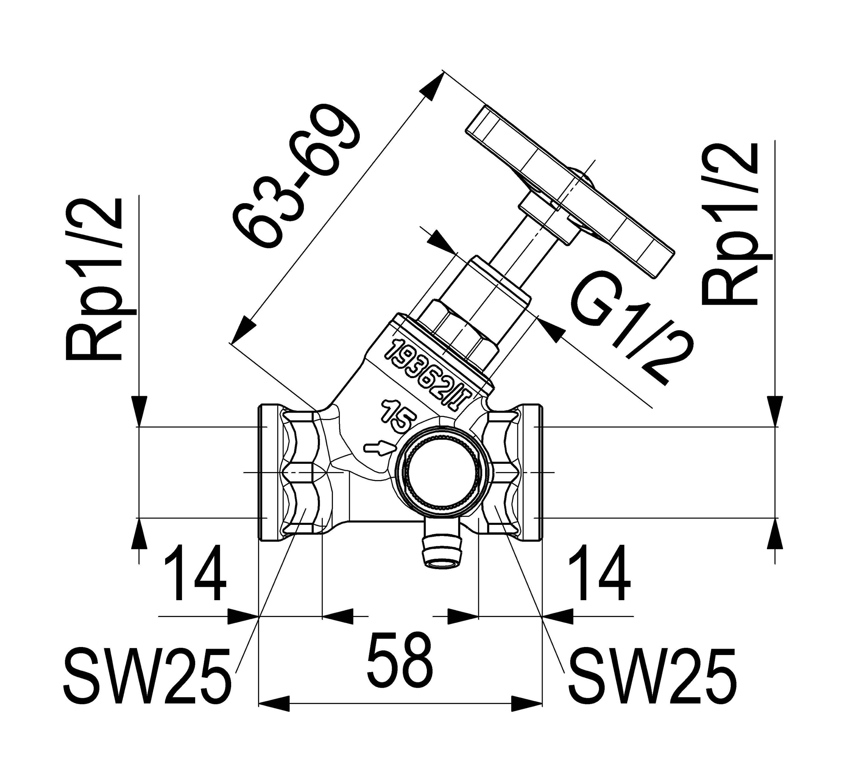 Schlösser Schrägsitzventil 1410 DN 15, Rp 1/2, m Entleer., steig. Spin.