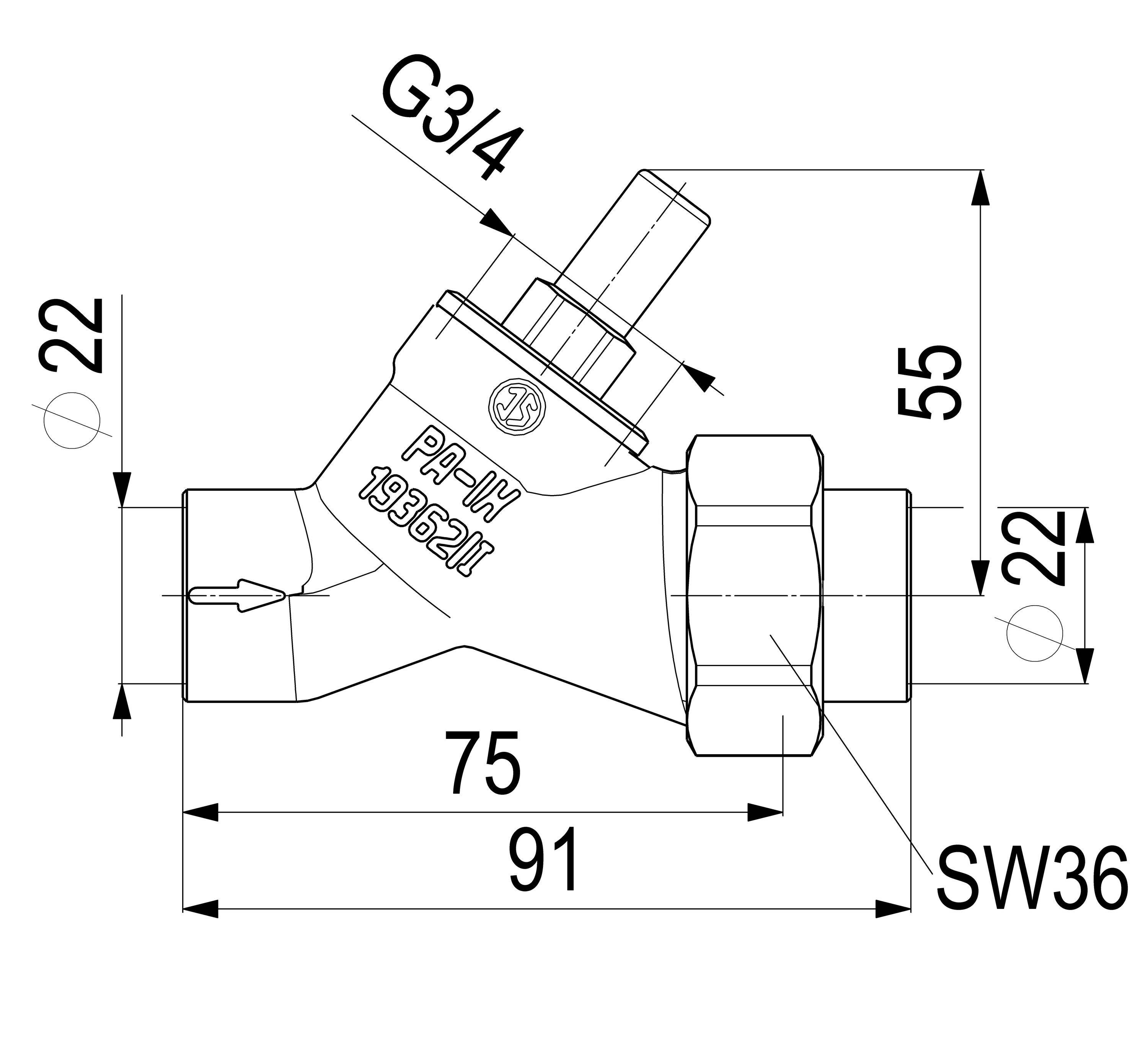 Schlösser Armaturen JS RUECKSCHLAGVENTIL, SCHRAEGSITZ AUSG.LOETVERSCHRAUB.,DN20,