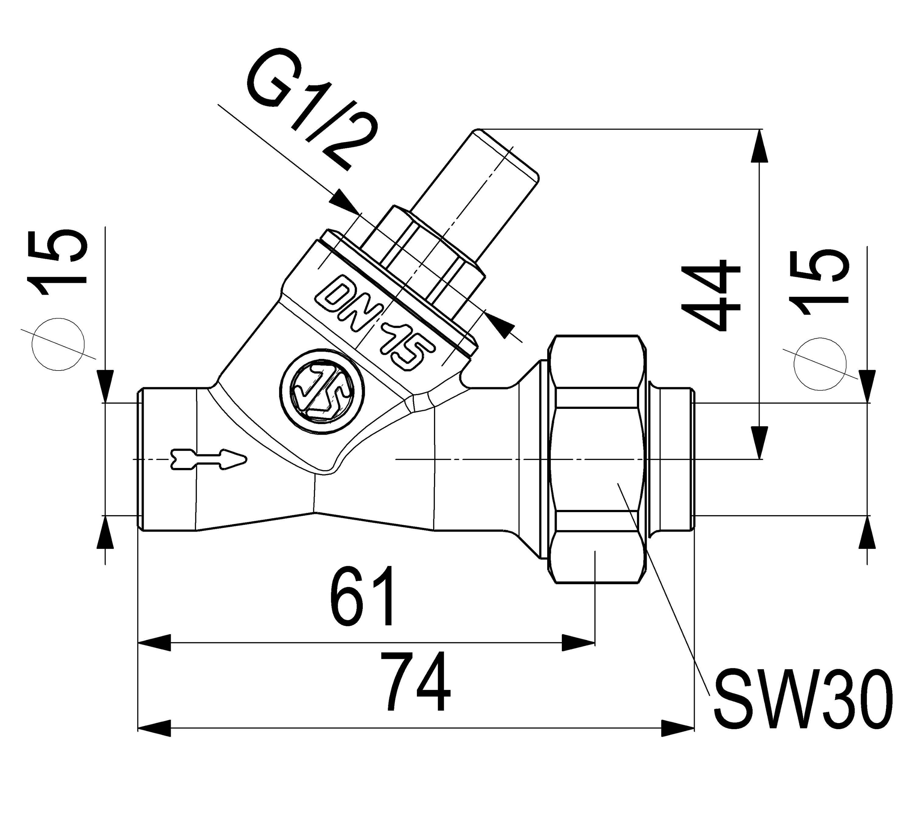 Schlösser Armaturen JS RUECKSCHLAGVENTIL, SCHRAEGSITZ AUSG.LOETVERSCHRAUB.,DN15,