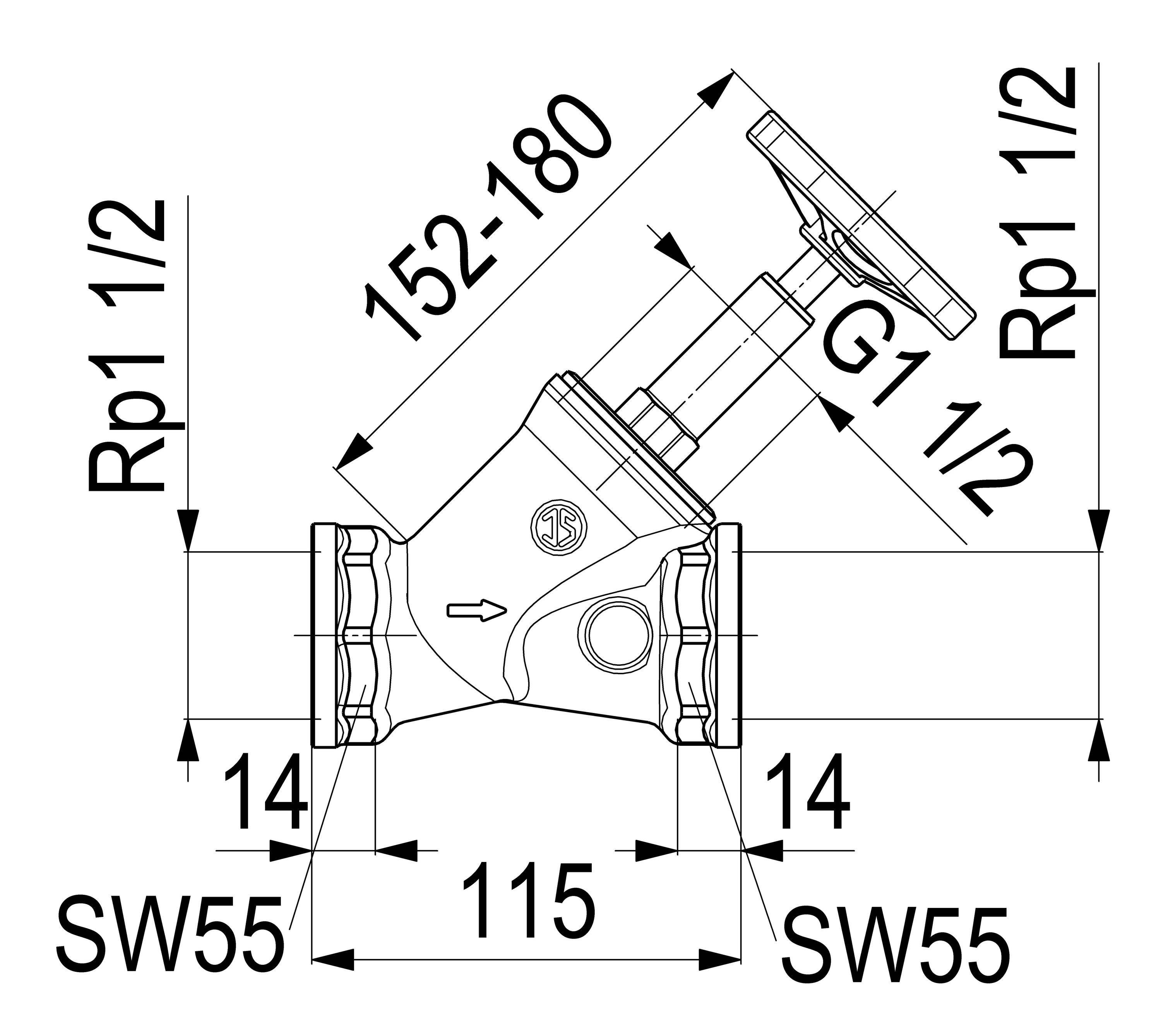Schlösser Armaturen JS SCHRAEGSITZVENTIL,O.ENTLEERUNG STEIGENDE SPINDEL,DN40,IG