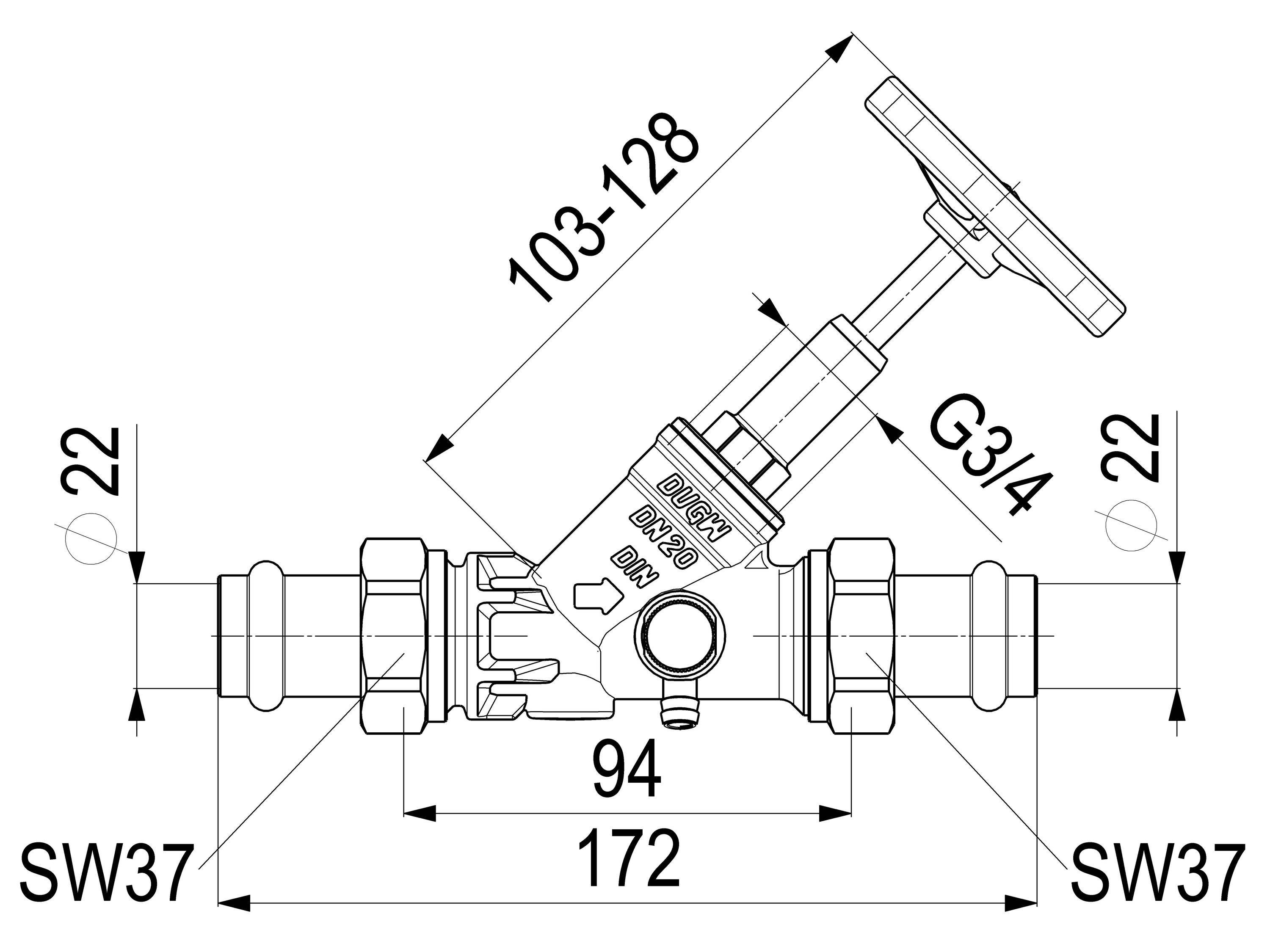 Schlösser Armaturen JS FREISTROMVENTIL,PRESS AG MULTI M.ENTL.,ST.SP.,DN20,PRESS