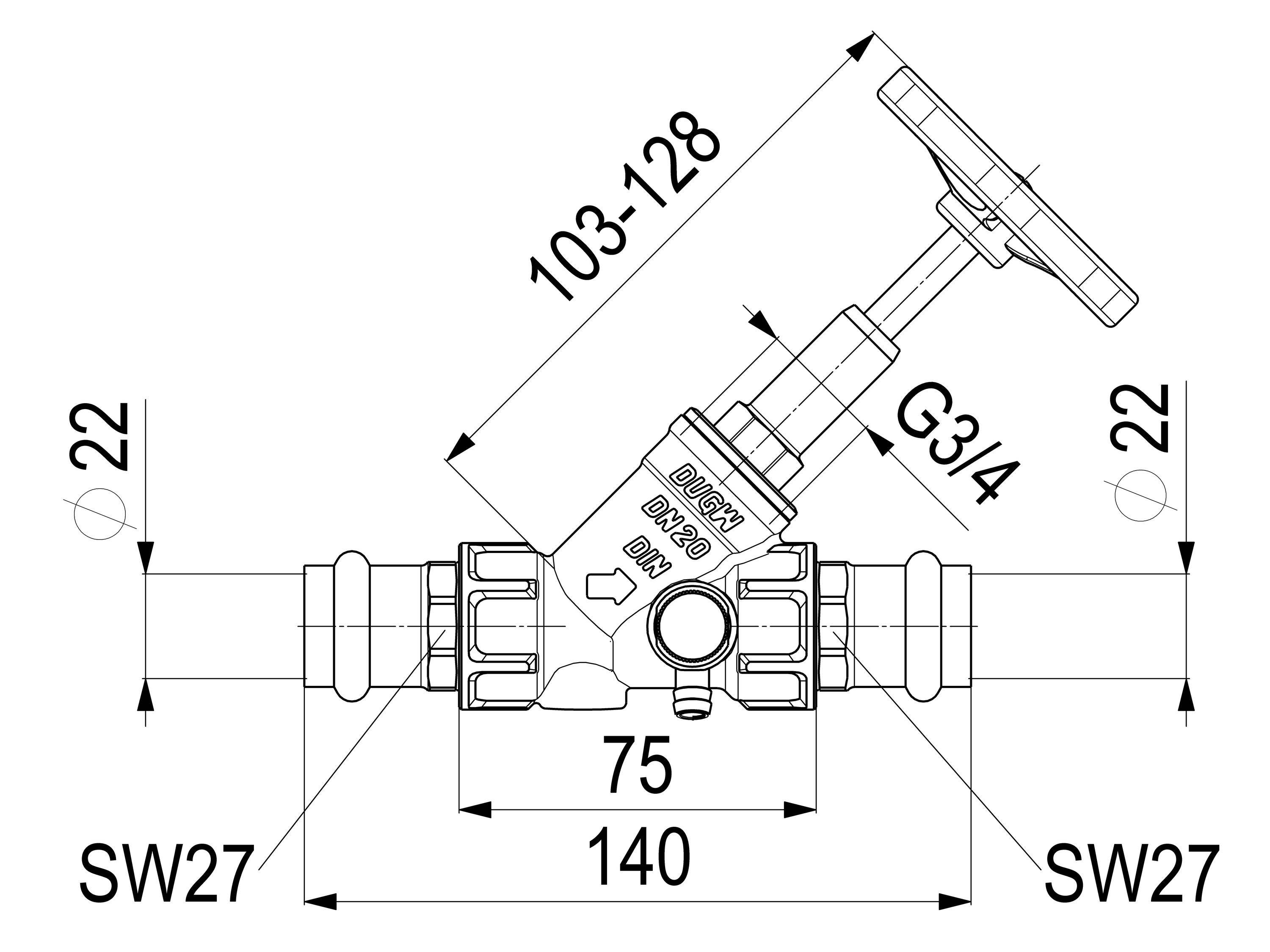Schlösser Armaturen JS FREISTROMVENTIL,PRESSANSCHL.IG M.ENTL.,ST.SP.,DN20,PRESS