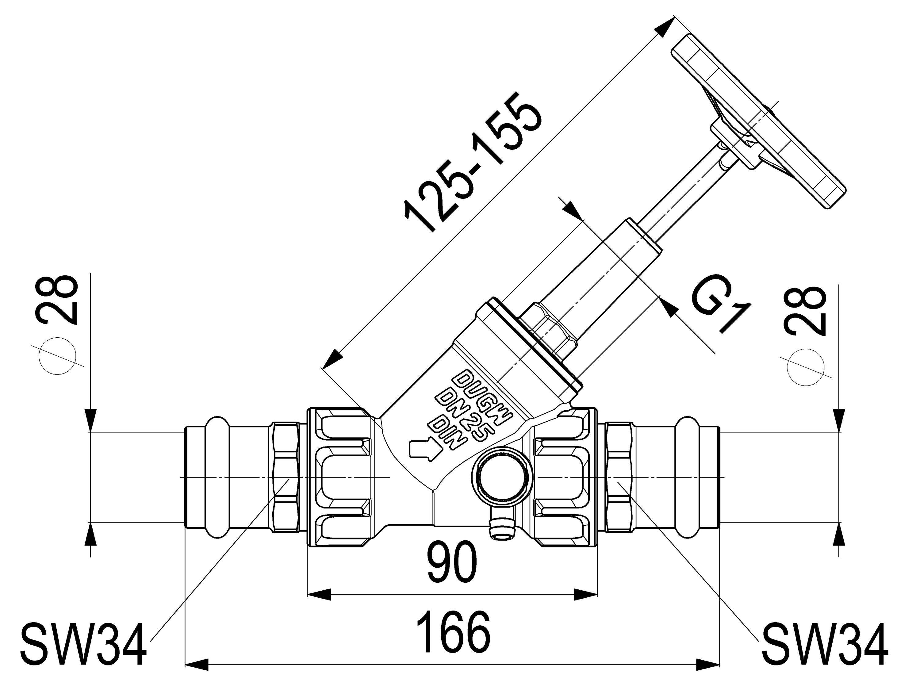 Schlösser Armaturen JS FREISTROMVENTIL,PRESSANSCHL.IG M.ENTL.,ST.SP.,DN25,PRESS