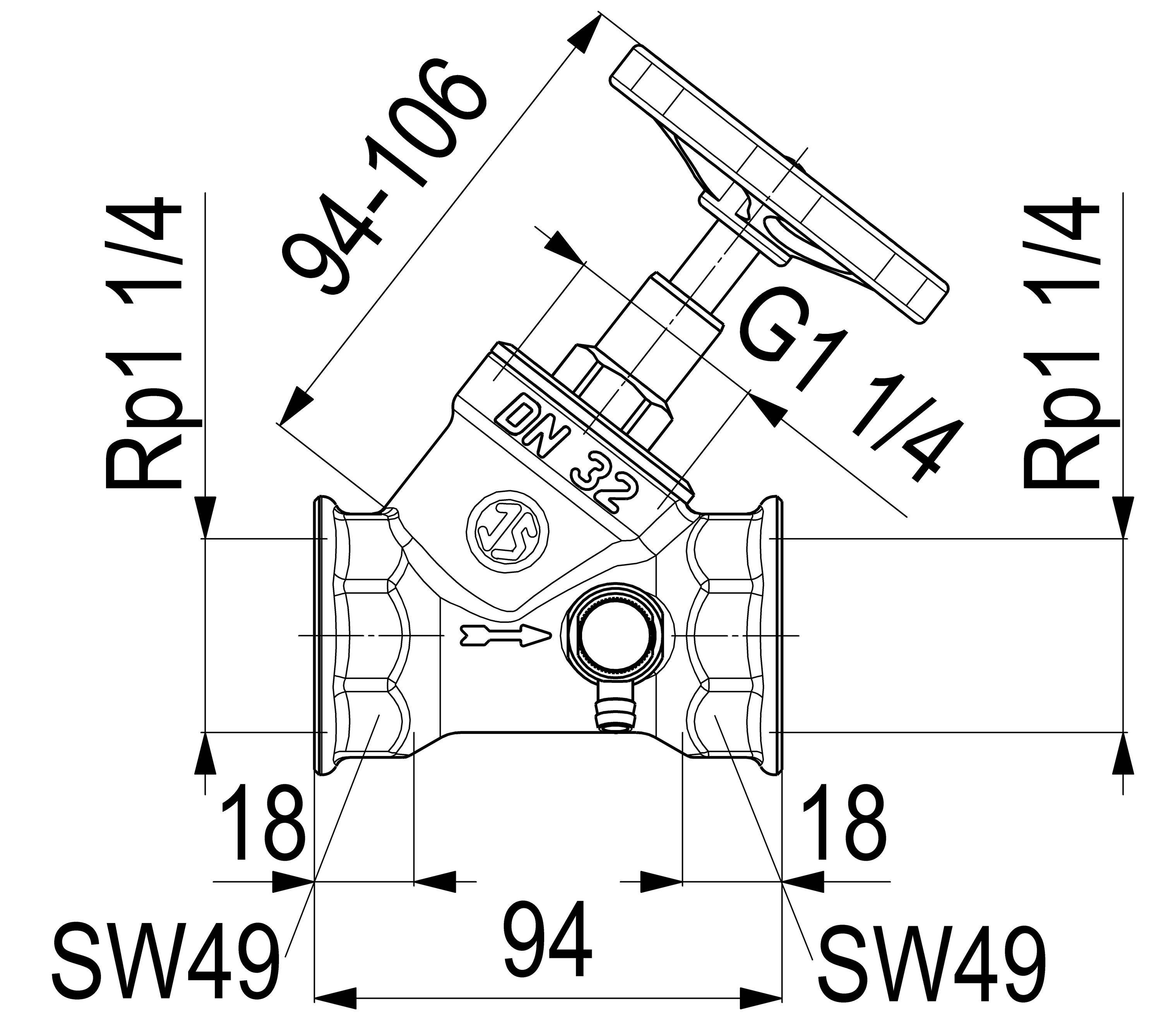 Schlösser Armaturen JS SCHRAEGSITZVENTIL,M.ENTLEERUNG STEIGENDE SPINDEL,DN32,IG