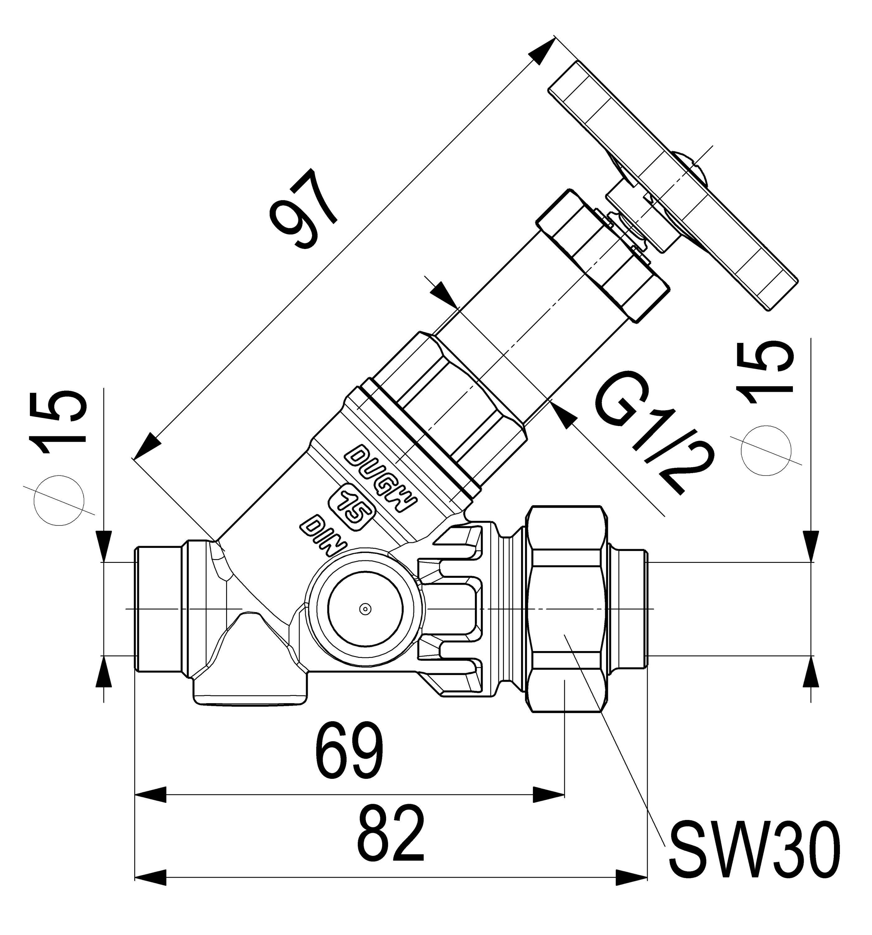 Schlösser Armaturen JS FREISTROMVENTIL,O.ENTLEERUNG AG.LOETV,N.ST.SP,DN15,LOET1