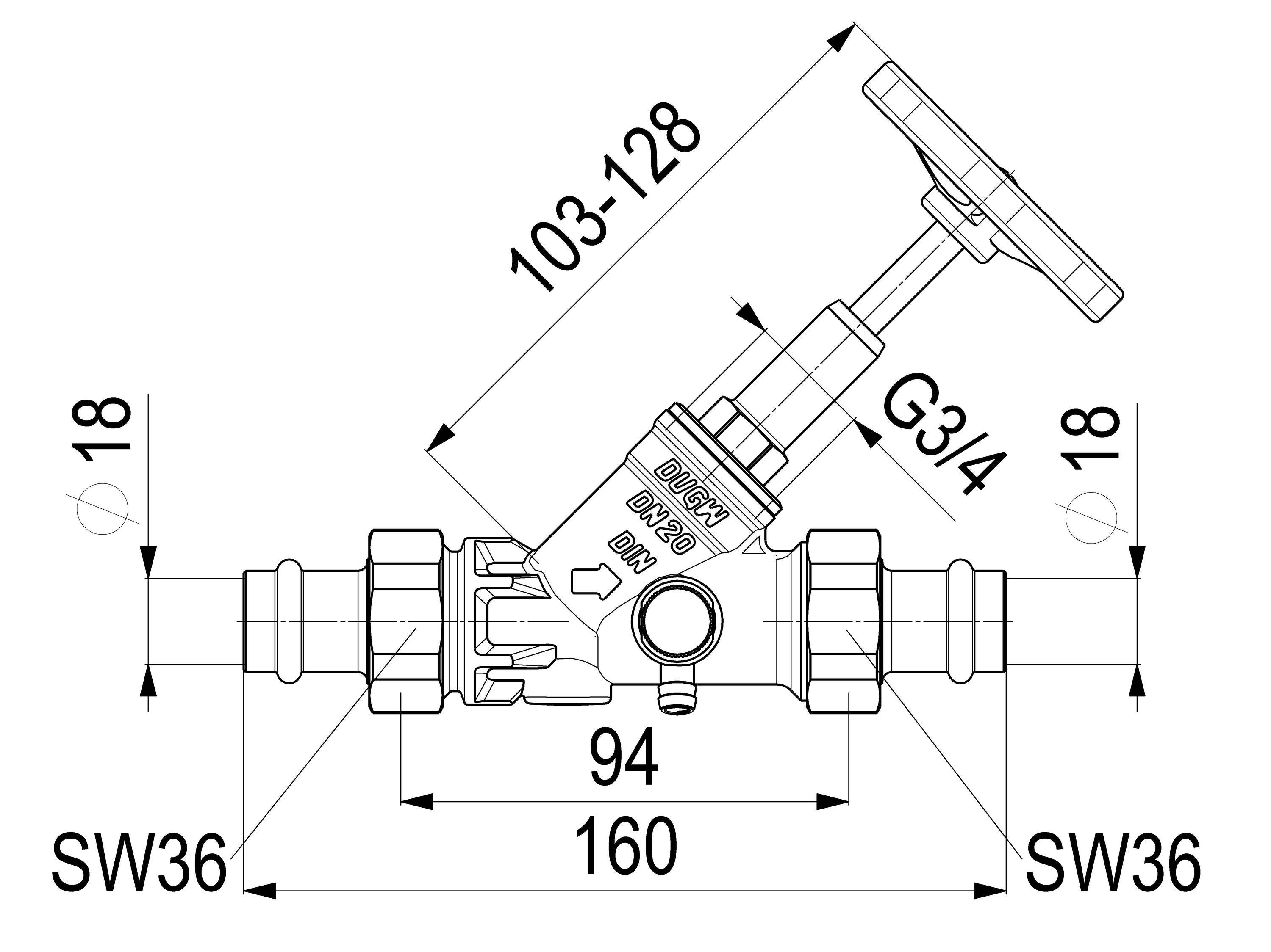 Schlösser Armaturen JS FREISTROMVENTIL,PRESS AG MULTI M.ENTL.,ST.SP.,DN20,PRESS