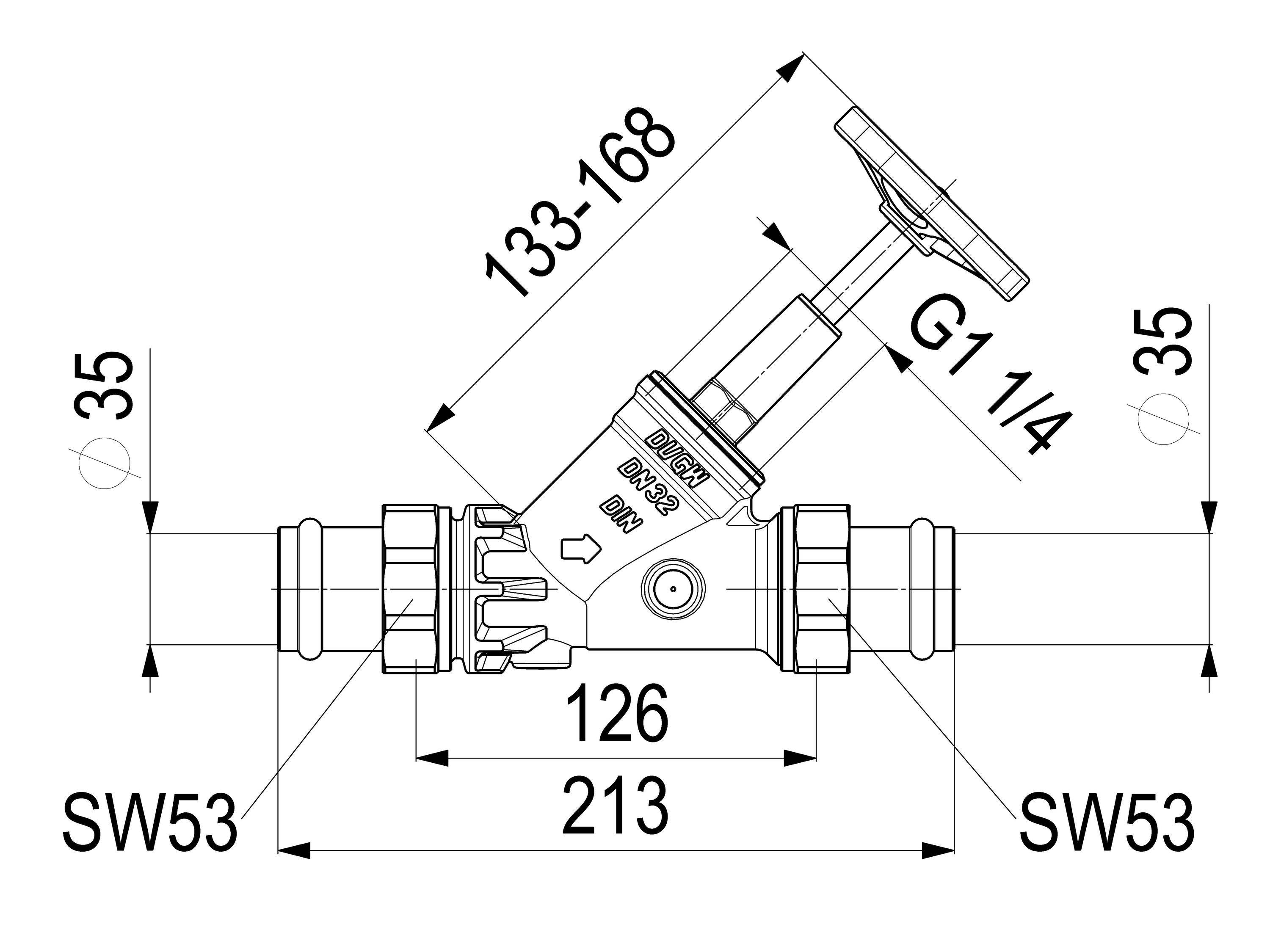 Schlösser Armaturen JS FREISTROMVENTIL,PRESS AG MULTI O.ENTL.,ST.SP.,DN32,PRESS