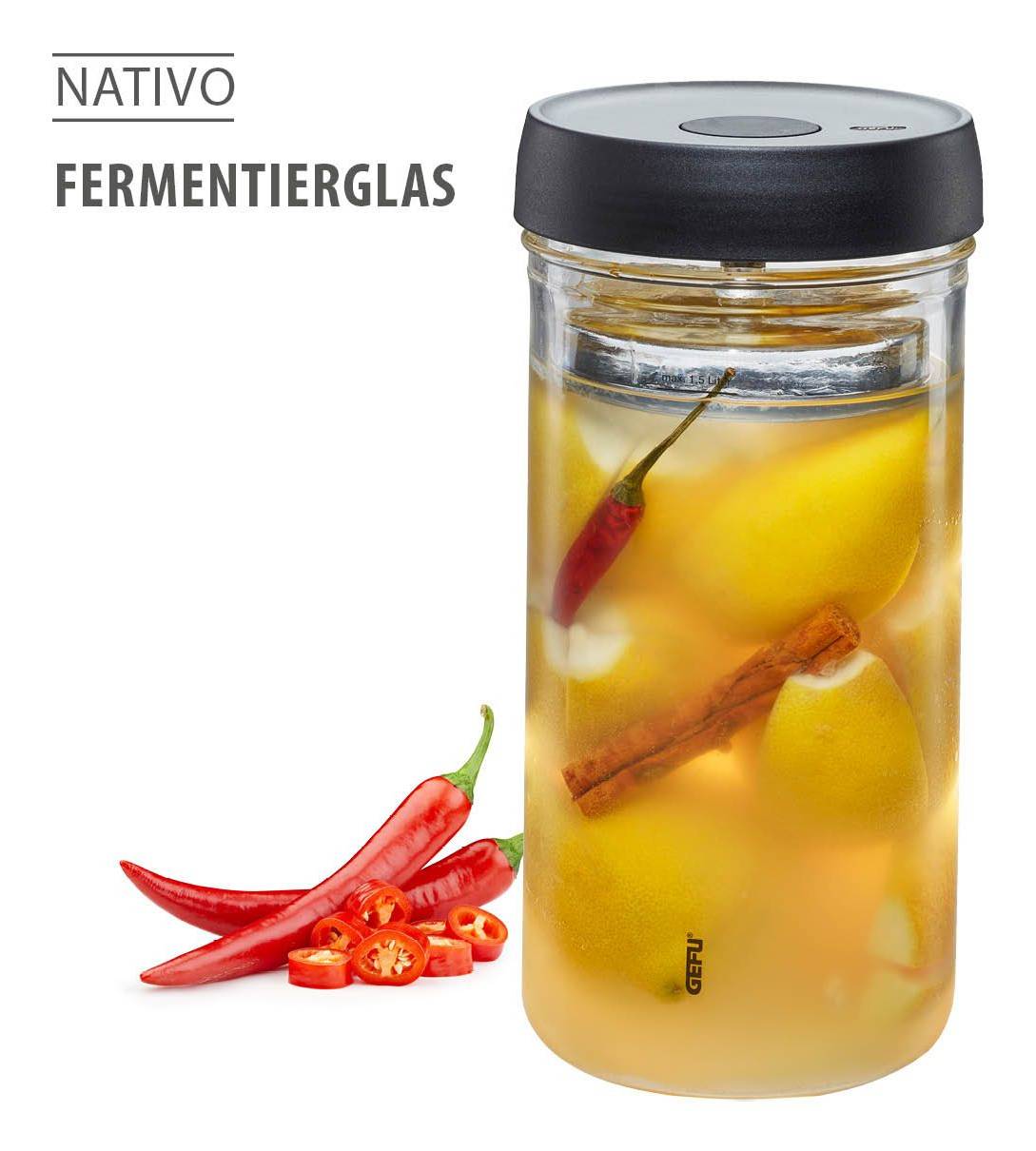 GEFU NATIVO, Gemüse, 1,5 l, Glas, Kunststoff, Transparent, 235 mm, 980 g