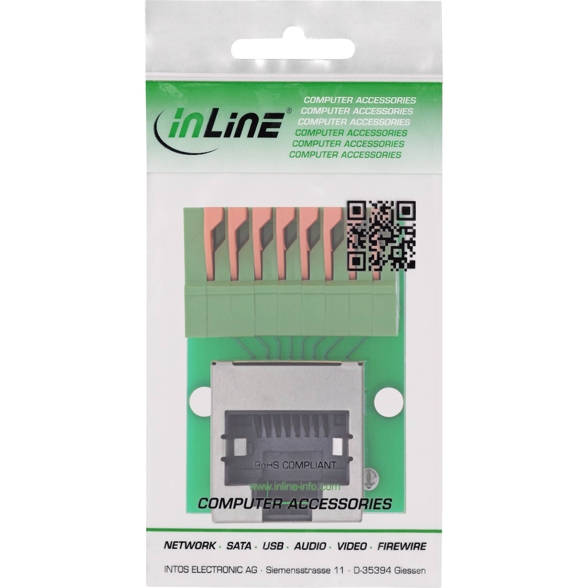 InLine® RJ45 Buchse an Push-In-Klemme, 8pol, Cat.5e, gewinkelt Adapter / Konverter Terminalblock