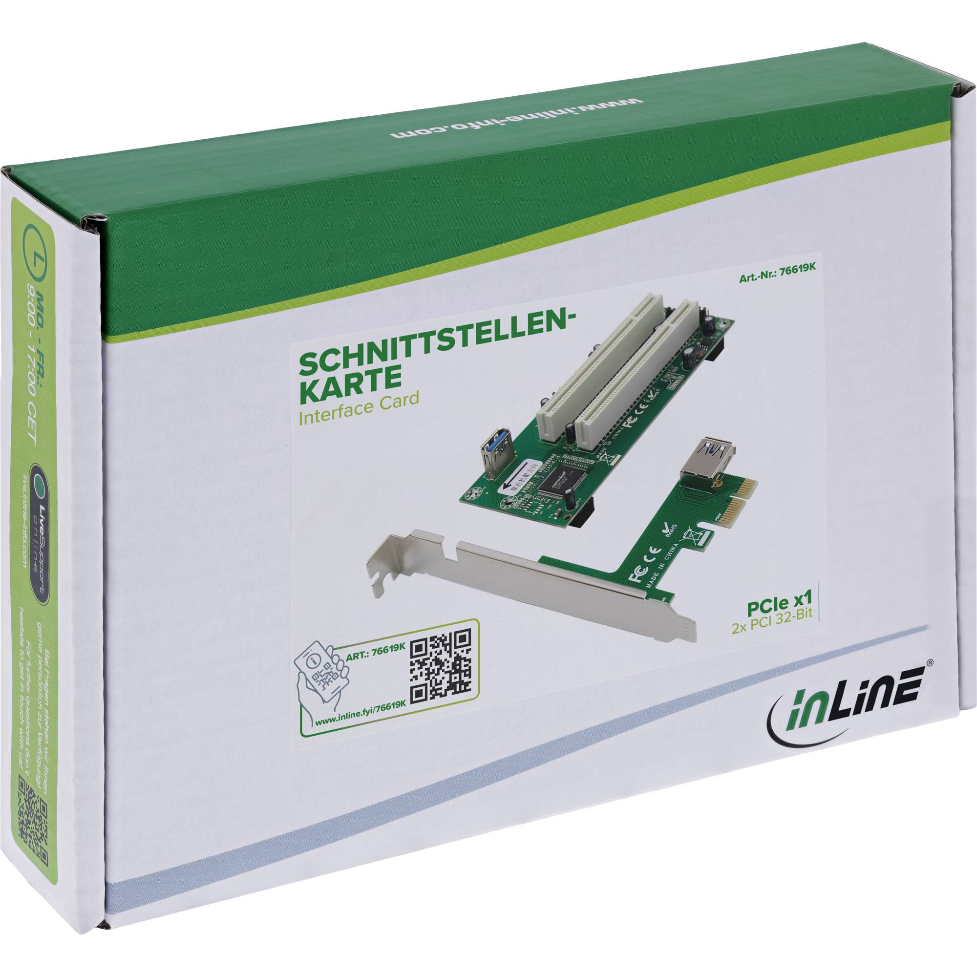 InLine Schnittstellenkarte PCIe x1 zu 2x PCI 32-Bit inkl. 60 cm Kabel Erweitert moderne Systeme um zwei klassische