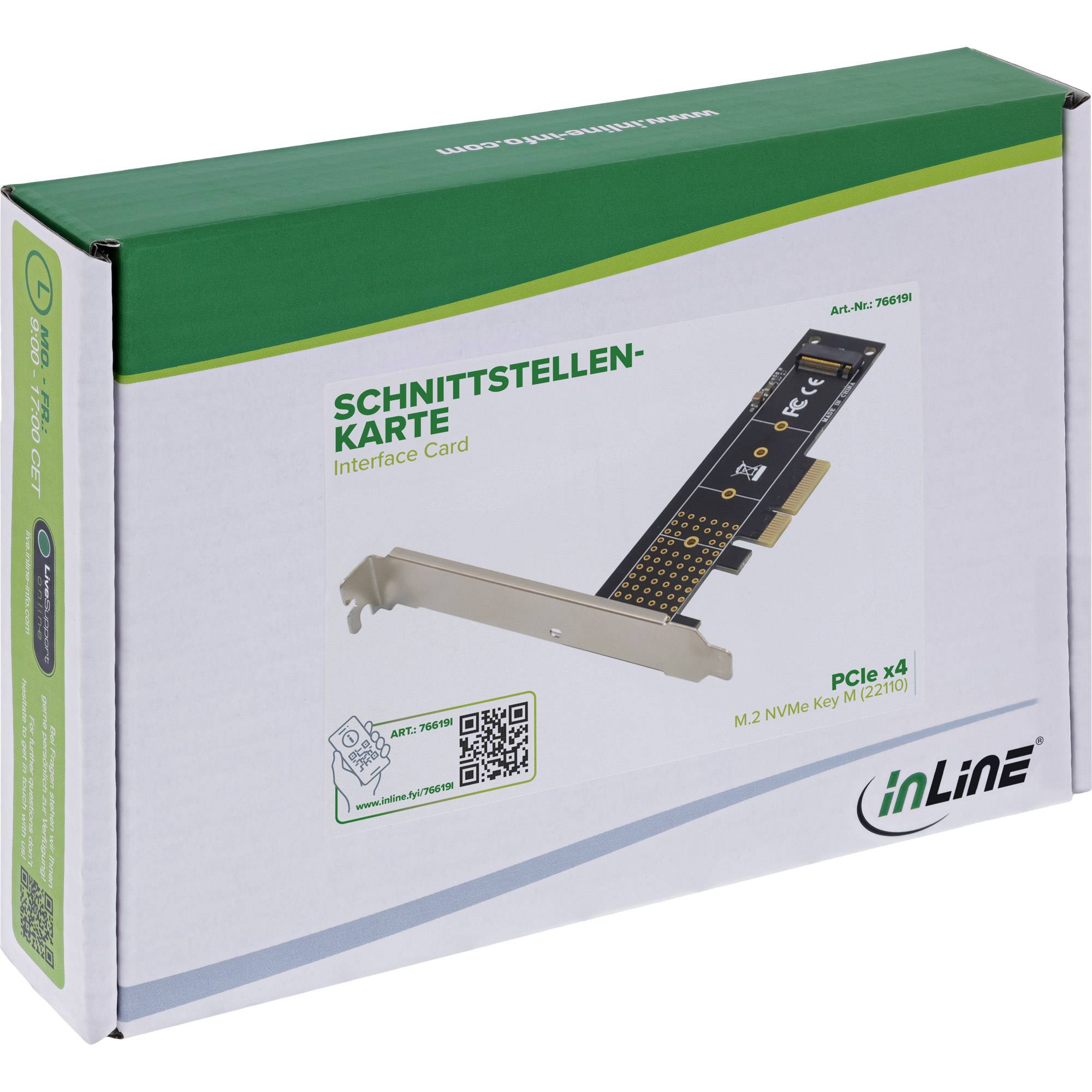 InLine Schnittstellenkarte PCIe x4 zu M.2 NVMe Key M 22110 Low-Profile Flexible SSD-Kompatibilit?t: Unterst?tzt