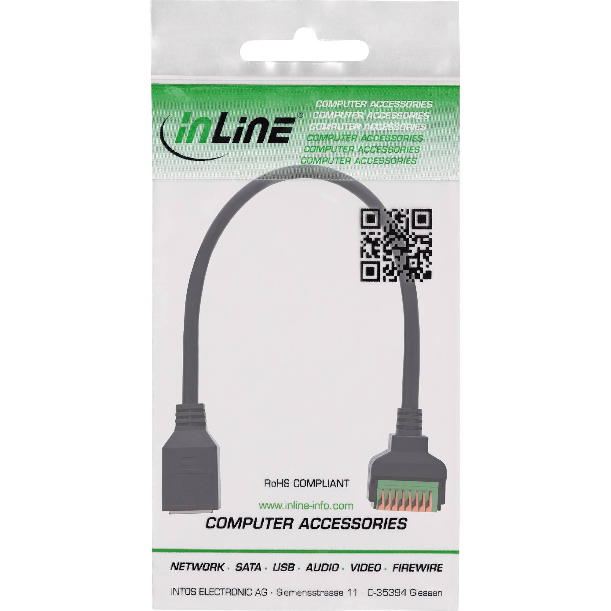 InLine® RJ45 Buchse an Push-In-Klemme, 8pol, Cat.5e, 15cm Kabel Adapter / Konverter Terminalblock