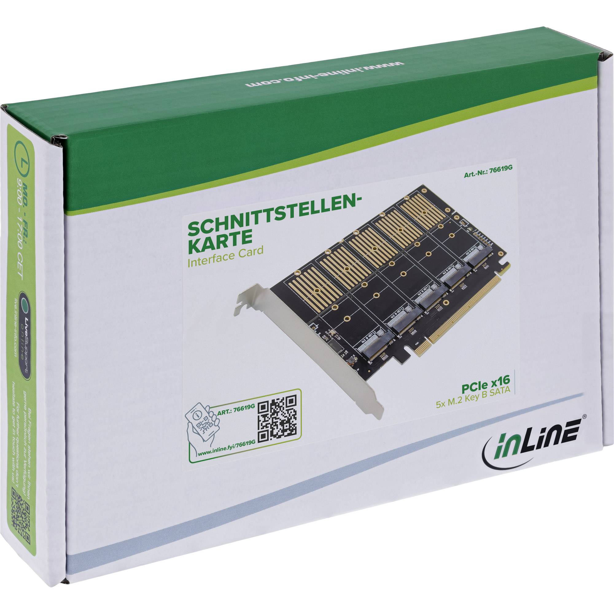 InLine Schnittstellenkarte PCIe x16 zu 5x M.2 Key B SATA inkl. Low-Profile Flexible Speichererweiterung per x16-Slot: