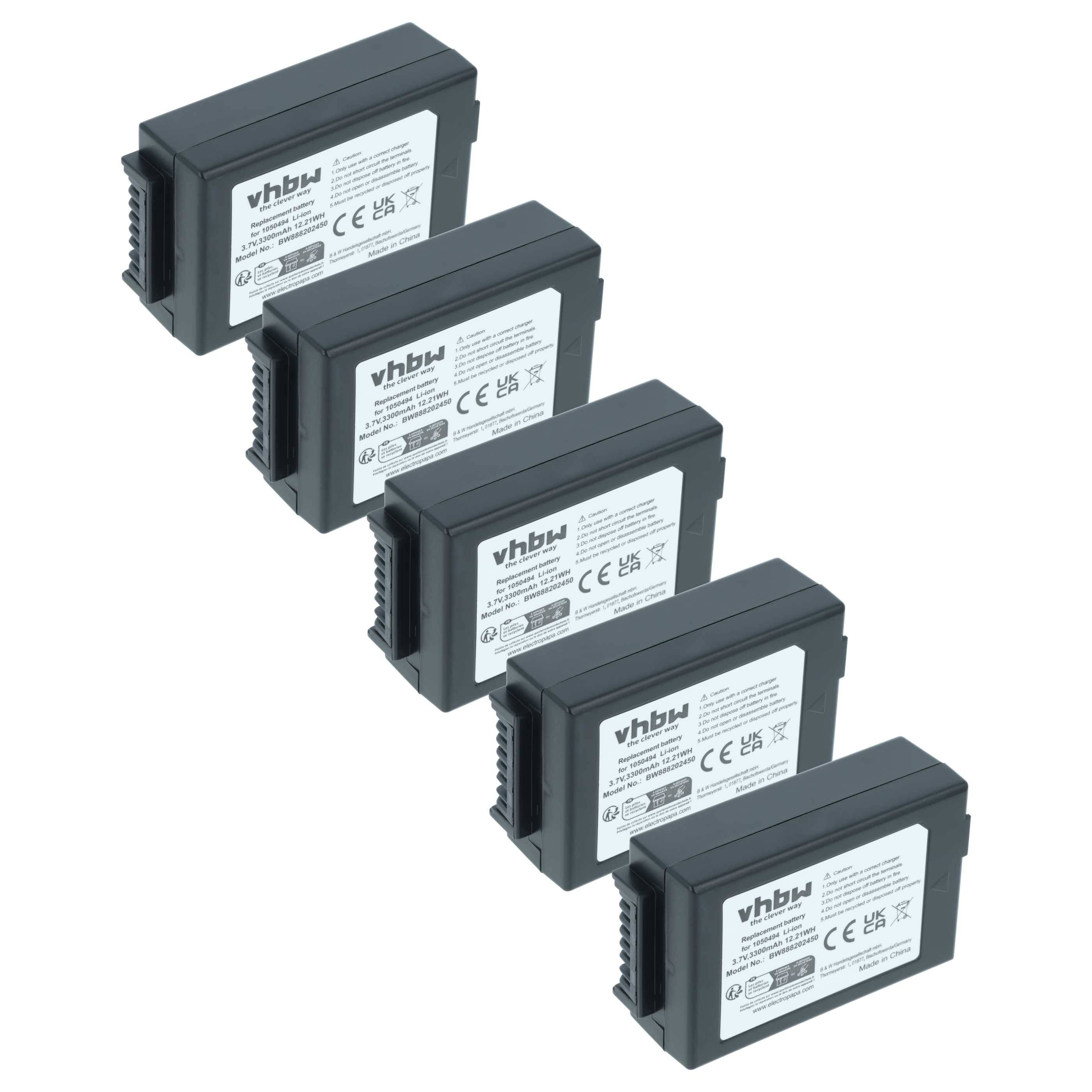 vhbw 5x Akku kompatibel mit Motorola WorkAbout Pro G1 | G2, G3, G4, 4 Handheld Computer Scanner (3300 mAh, 3,7 V