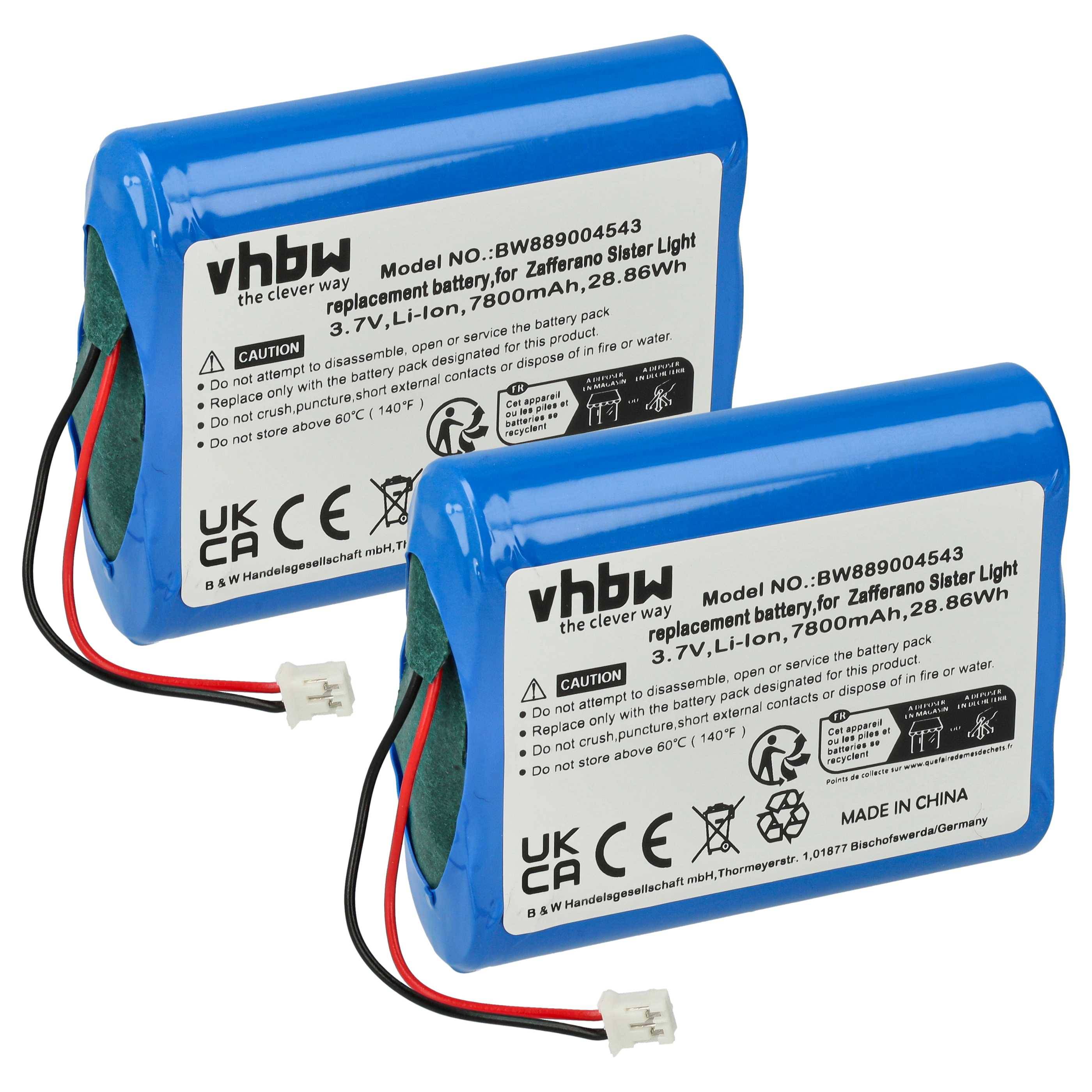 vhbw 2x Akku kompatibel mit Zafferano LD1081O3 | LD1081B3, LD1081I3, LD1081D3 Tischlampe, Nachttischlampe (7800 mAh, 3,7