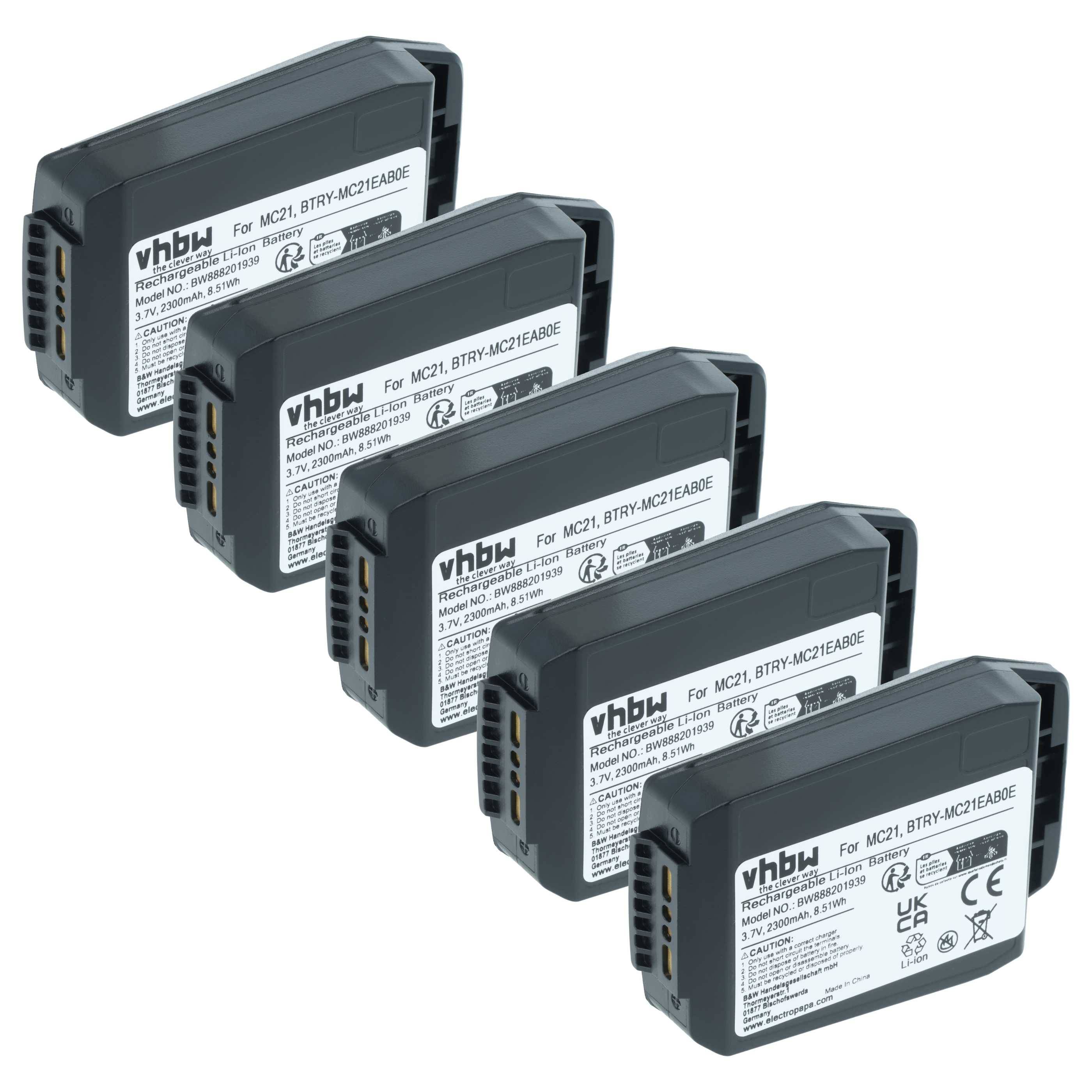 vhbw 5x Akku Ersatz für Motorola 82-105612-01, BTRY-MC21EAB0E, 82-150612-01 für Handheld Computer Scanner (2300 mAh, 3,7