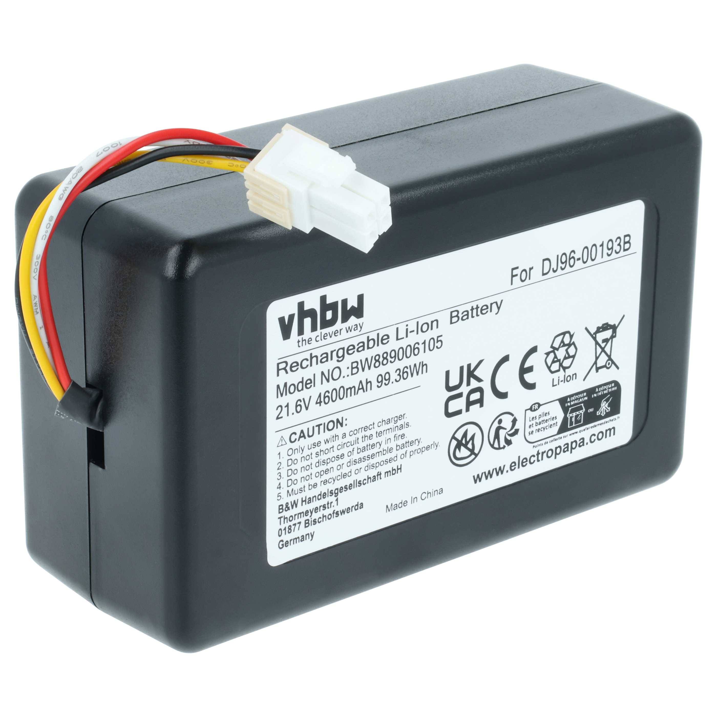 vhbw Akku kompatibel mit Samsung Powerbot VR20J9259UK/SW, VR20J9250UC/EN, VR20J9250UK/SA, VR20J9259UC/EG Staubsauger (4