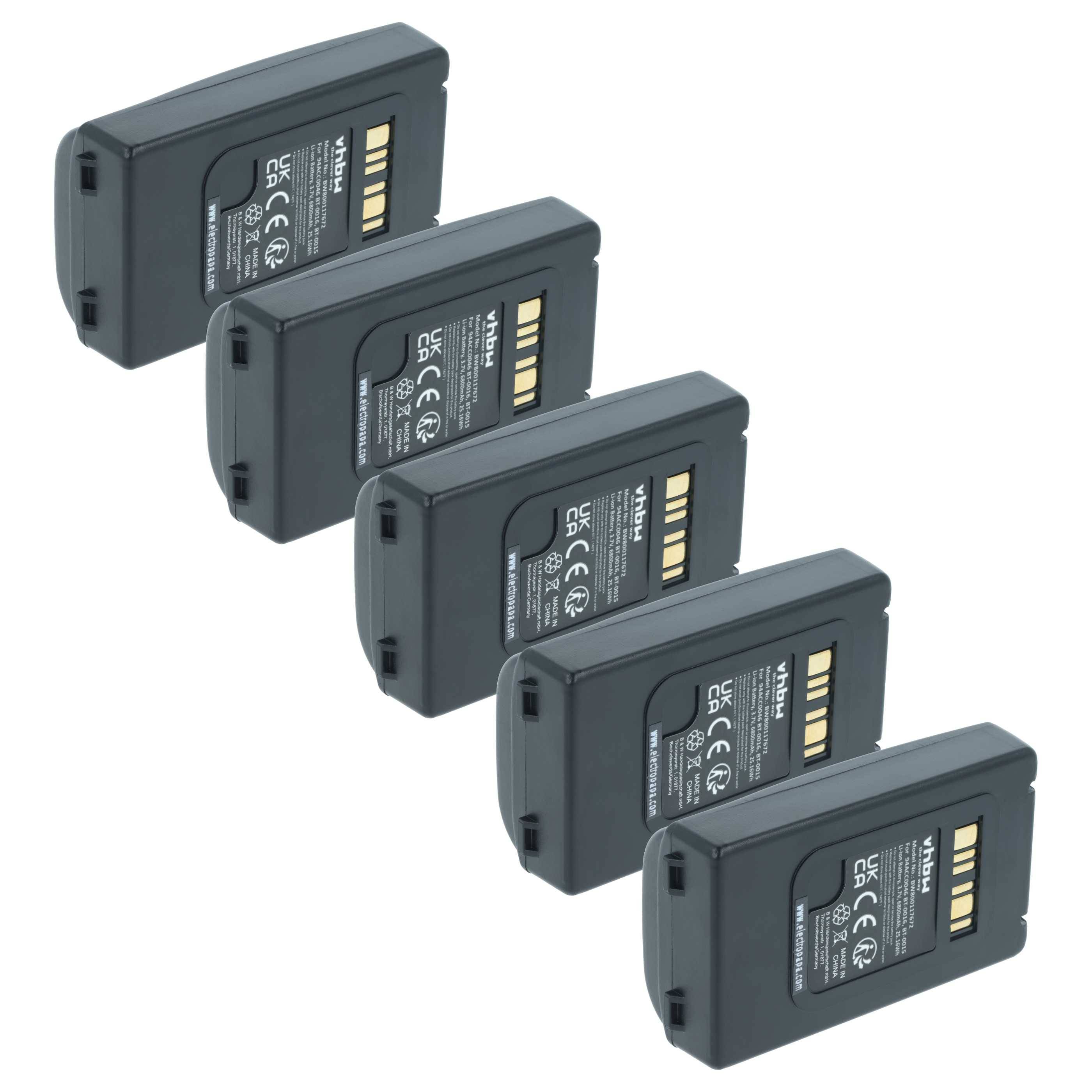 vhbw 5x Akku Ersatz für Datalogic BT-0015 | BT-0016, 94ACC0046, 94ACC0048 für Barcodescanner POS (6800 mAh, 3,7 V