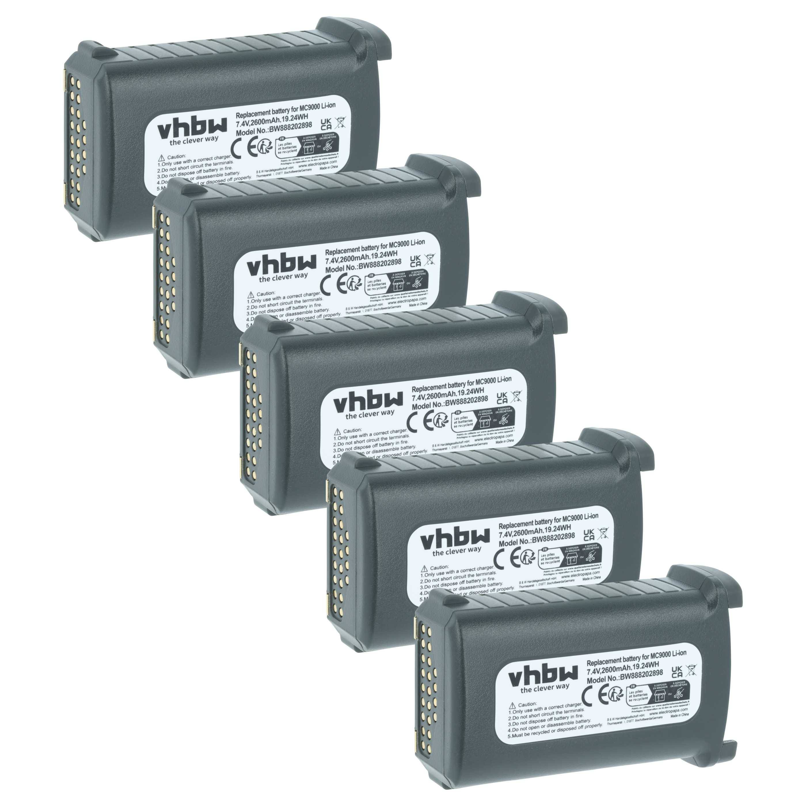 vhbw 5x Akku kompatibel mit Symbol MC9060-G, MC9060, MC9060-S, MC9060-K, MC909, MC9062 Handheld Computer Scanner (2600
