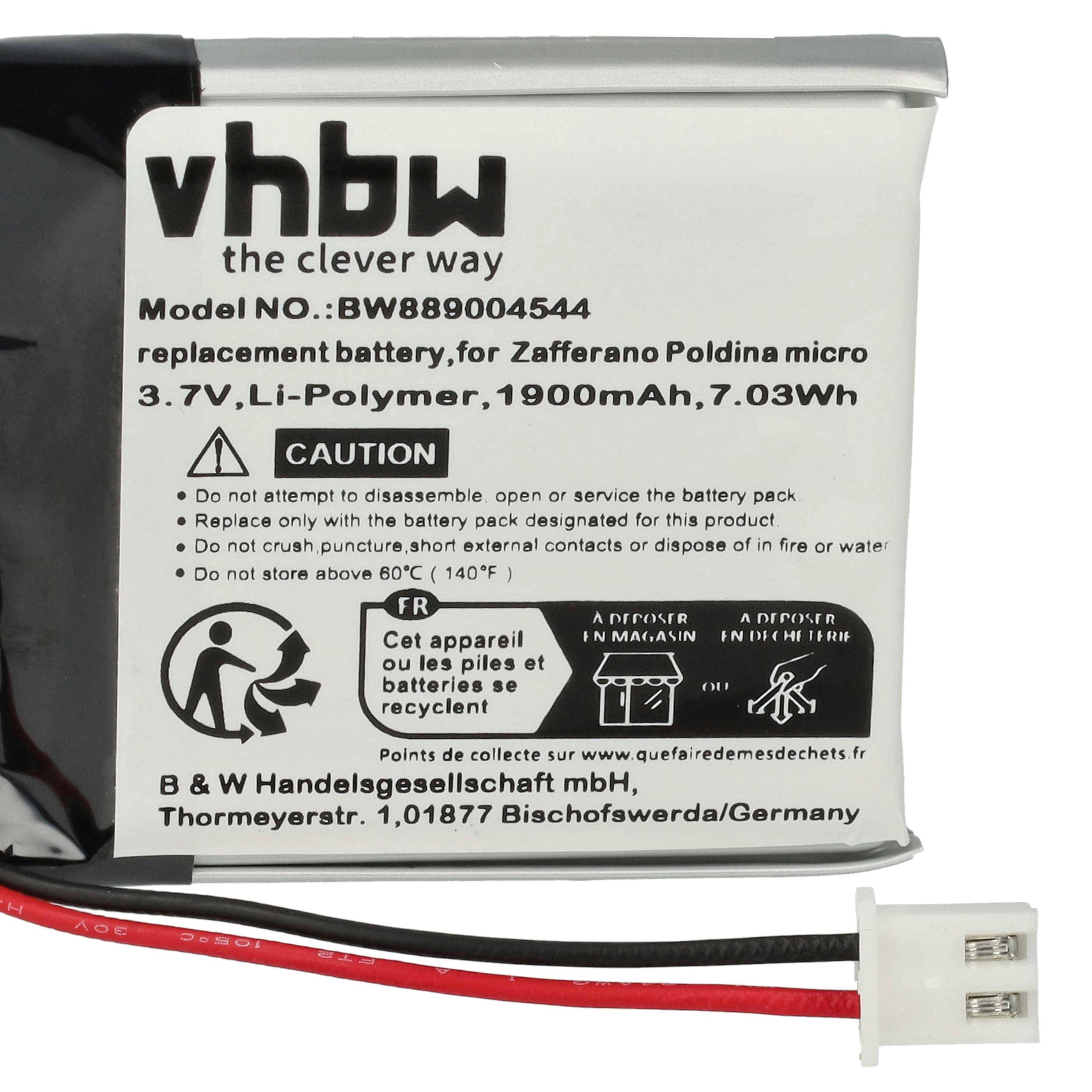 vhbw 2x Akku Ersatz für Zafferano BAT04704004001000 für Tischlampe, Nachttischlampe (1900 mAh, 3,7 V, Li-Polymer)