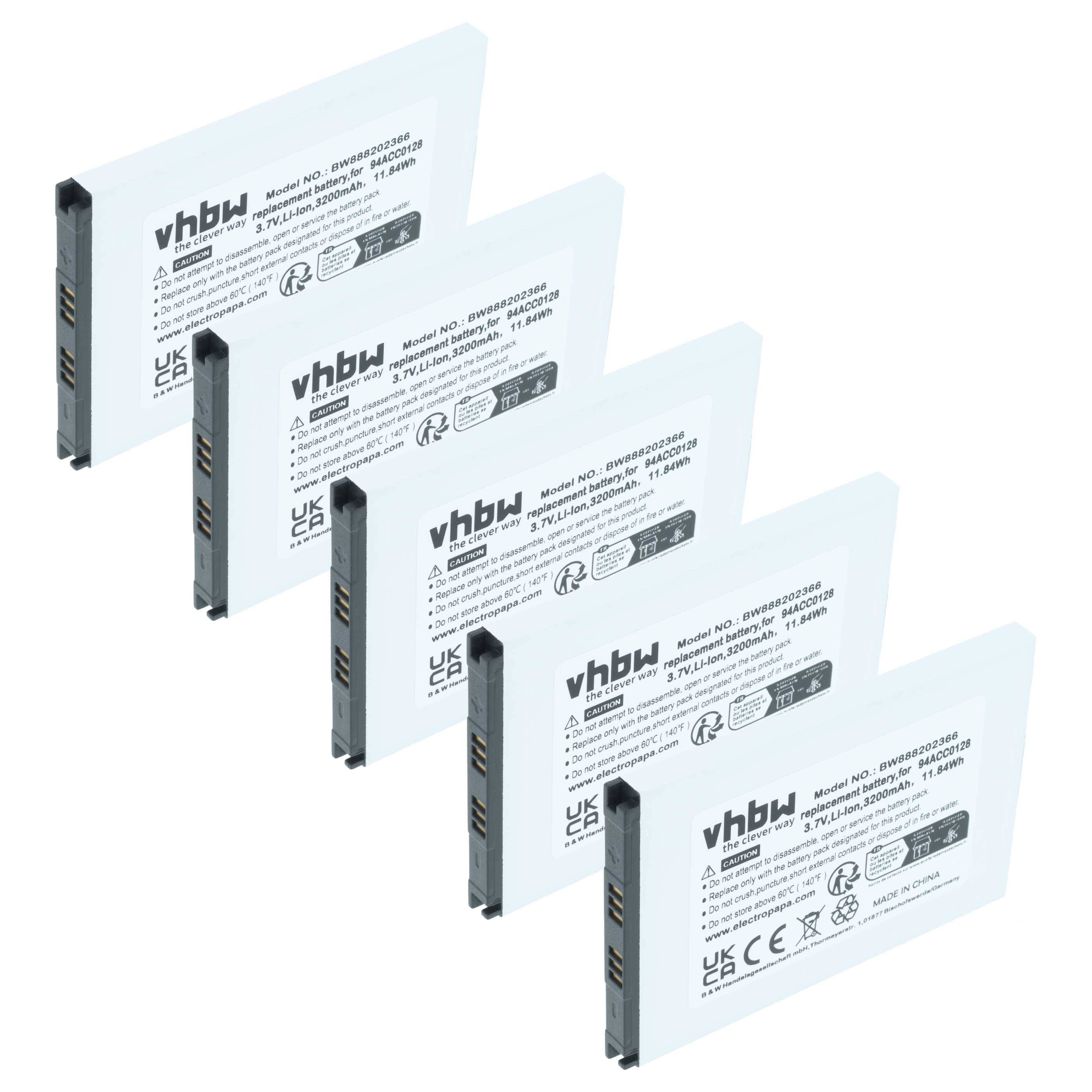 vhbw 5x Akku kompatibel mit Datalogic Axist, DL-Axist Handheld Computer Scanner (3200 mAh, 3,8 V, Li-Ion)
