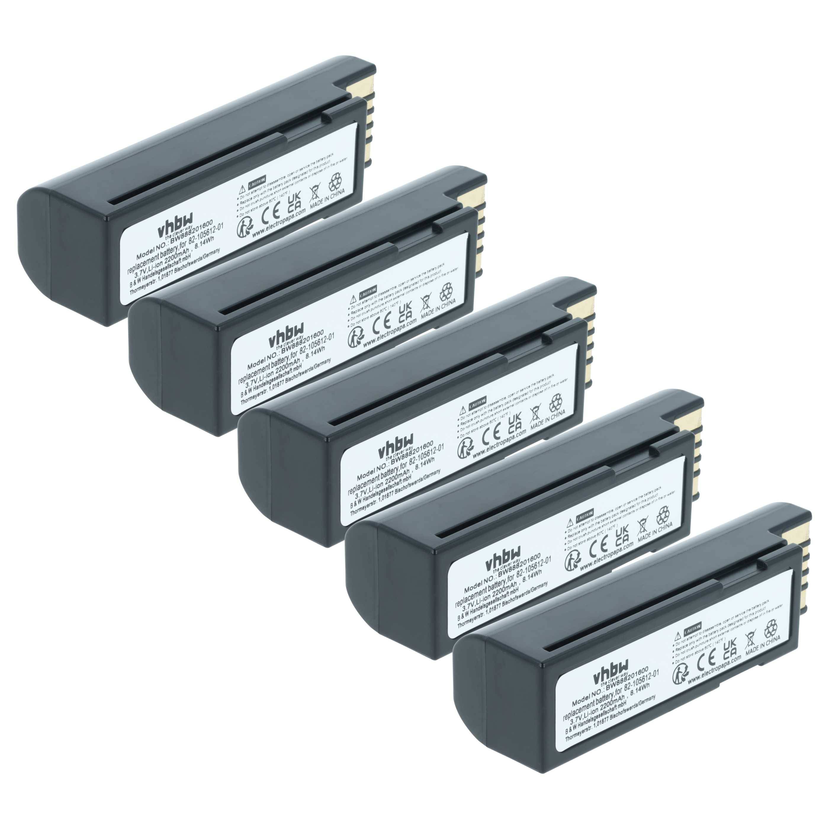 vhbw 5x Akku Ersatz für Zebra BTRY-36IAB0E-00 | 82-166537-01 für Barcodescanner POS (2200 mAh, 3,7 V, Li-Ion)