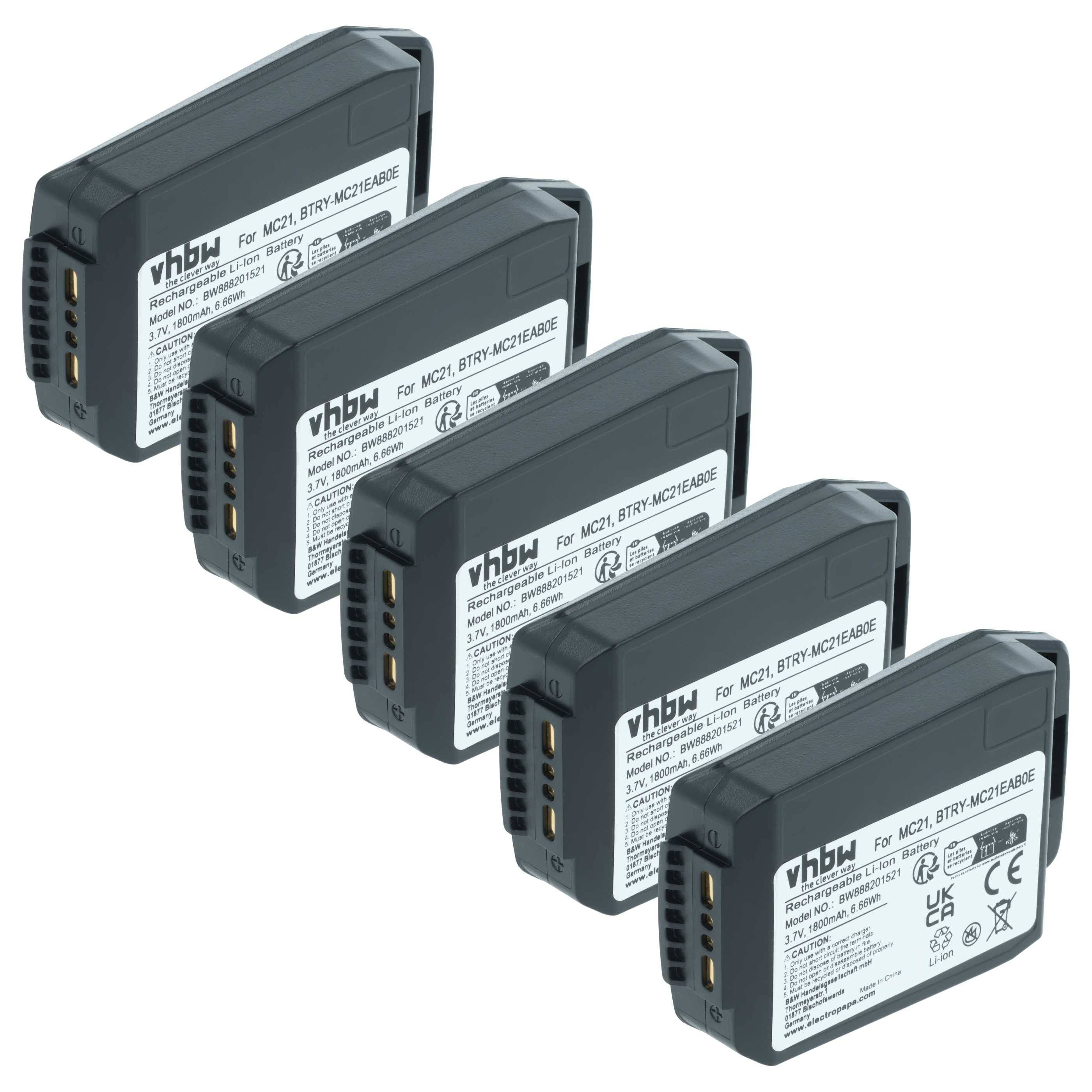 vhbw 5x Akku kompatibel mit Motorola MC21 | MC2180, MC2100 Handheld Computer Scanner (1800 mAh, 3,7 V, Li-Polymer)