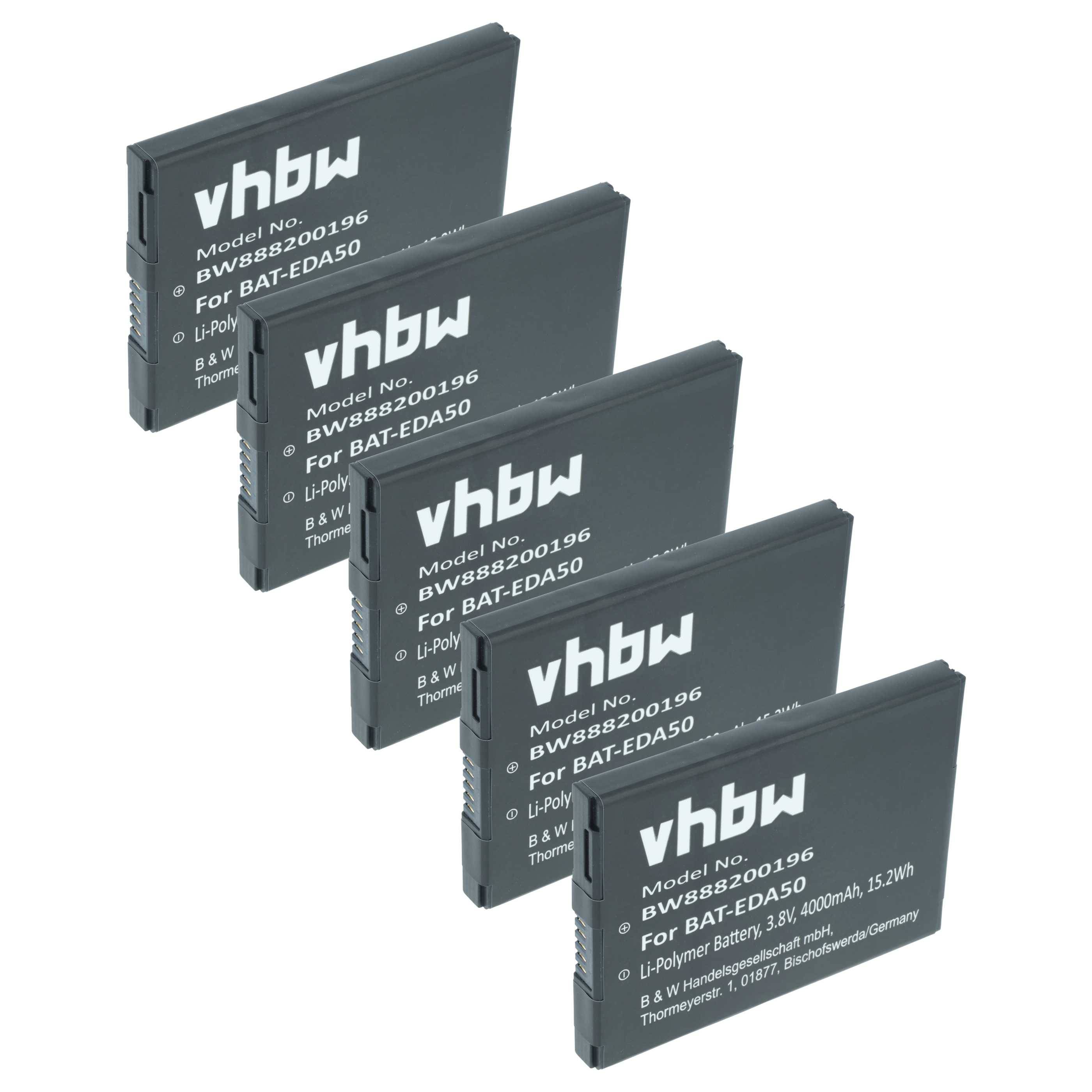 vhbw 5x Akku kompatibel mit Honeywell Scanpal EDA50 | EDA50K, EDA51, EDA70, EDA50hc, EDA40 Barcodescanner POS (4000 mAh